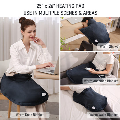 MaxKare Widen Heating Pad with 4 Heating Levels, 2H Auto-off, for Neck, Back Stress Relief, 25" x 26", Dark Blue