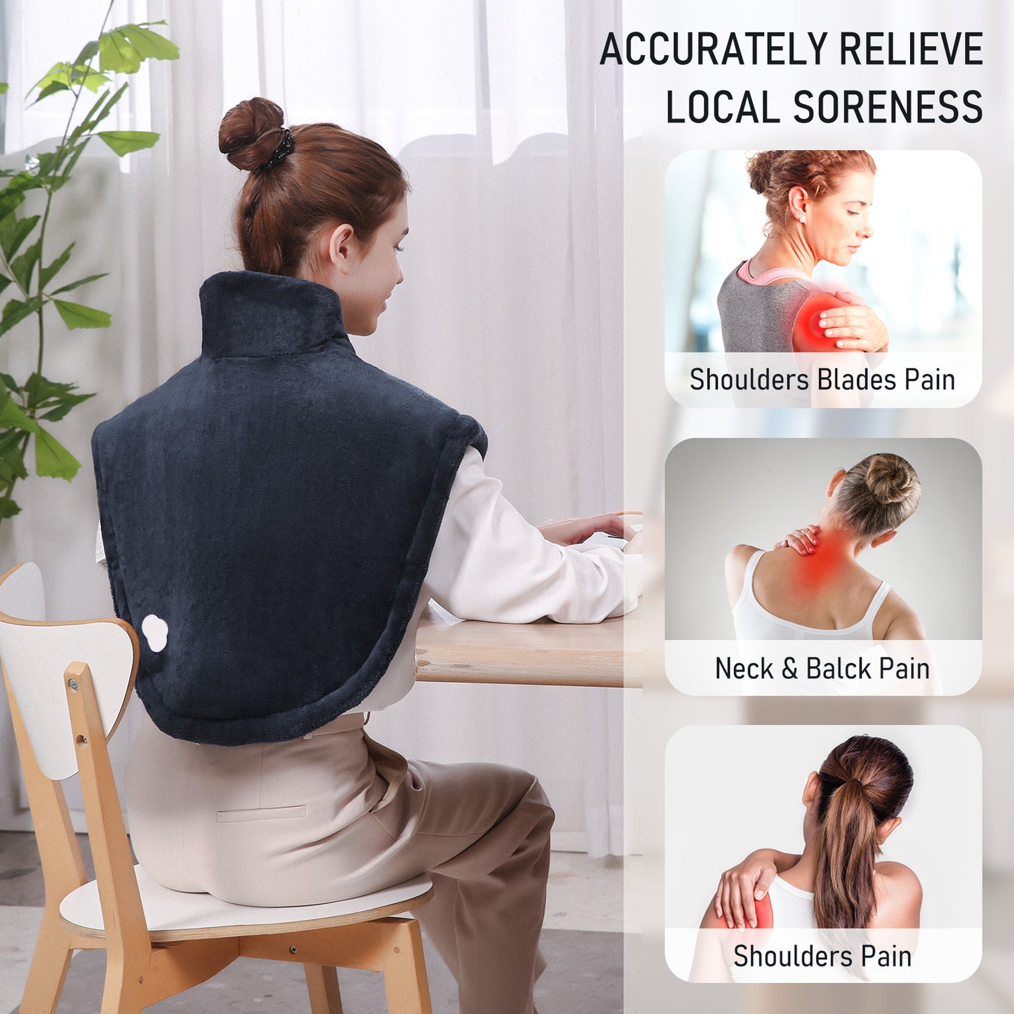 MaxKare Widen Heating Pad with 4 Heating Levels, 2H Auto-off, for Neck, Back Stress Relief, 25" x 26", Dark Blue
