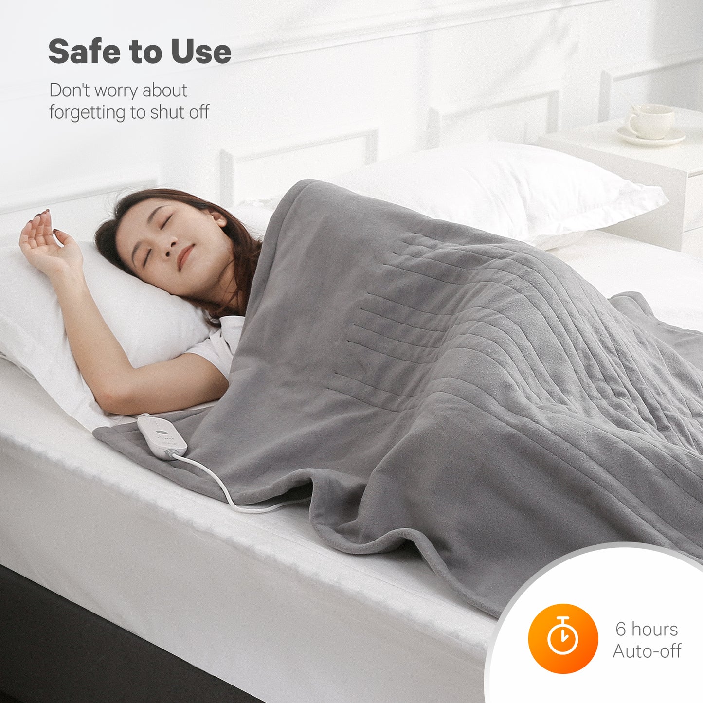 Electric Blanket 50x60inch Heated Throw Blanket with Adjustable Timer 4 Heating Levels, 6 Hours Auto-Off, Machine-Washable, Grey