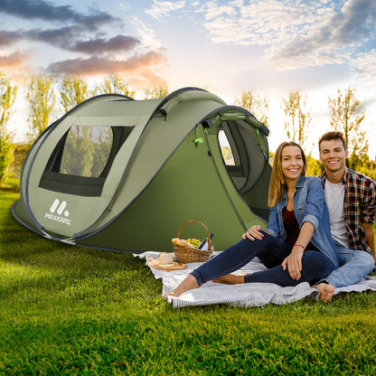 Maxkare 4 Person Instant Setup Tent with 2 Doors Automatic Easy Pop Up Family Tents Waterproof for Camping Hiking & Traveling