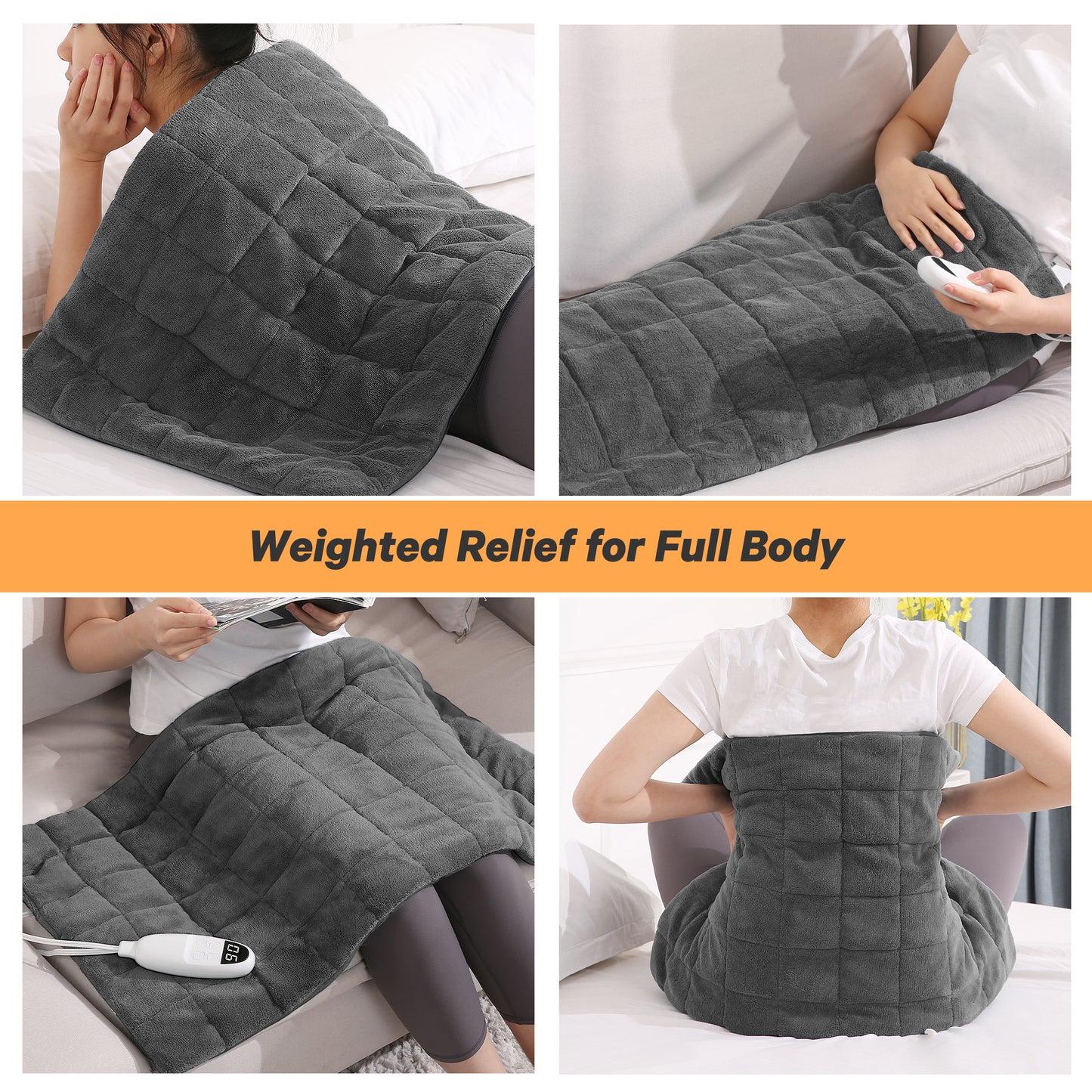 MaxKare Full Weighted Heating Pad for Back Pain & Cramps Relief, 18" X 33" Fast Heating Pad for Neck Shoulder Relief-Grey