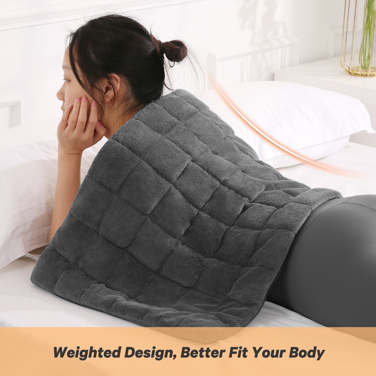 MaxKare Full Weighted Heating Pad for Back Pain & Cramps Relief, 18" X 33" Fast Heating Pad for Neck Shoulder Relief-Grey