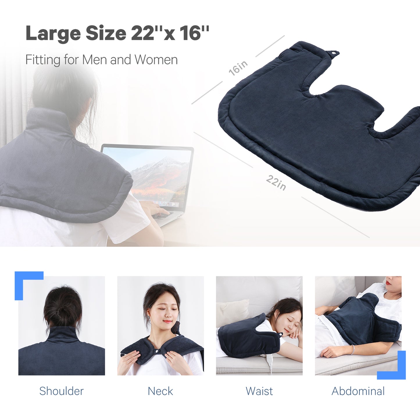 Maxkare 22x16inch Heating Pad for Back and Shoulder, Heat Wrap with Fast-Heating and 4 Heat Settings, 2 Hours Auto Shut Off Available, Dark Blue