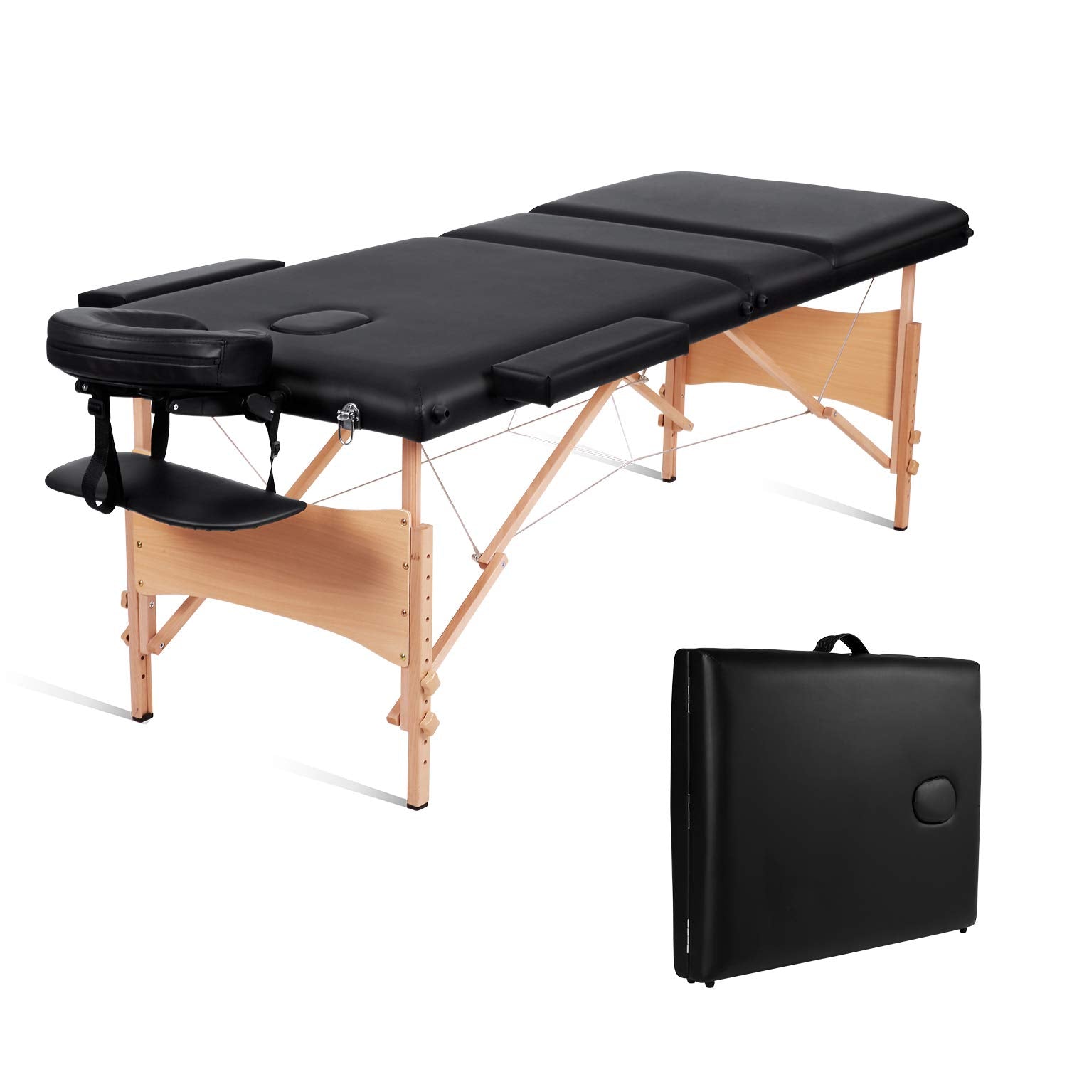 Load image into Gallery viewer, MaxKare 3 Folding Massage Table 84&quot; Massage Bed Lash Bed Professional Facial Bed SPA Bed Treatment Table Height Adjustable with Carrying Bag, Black
