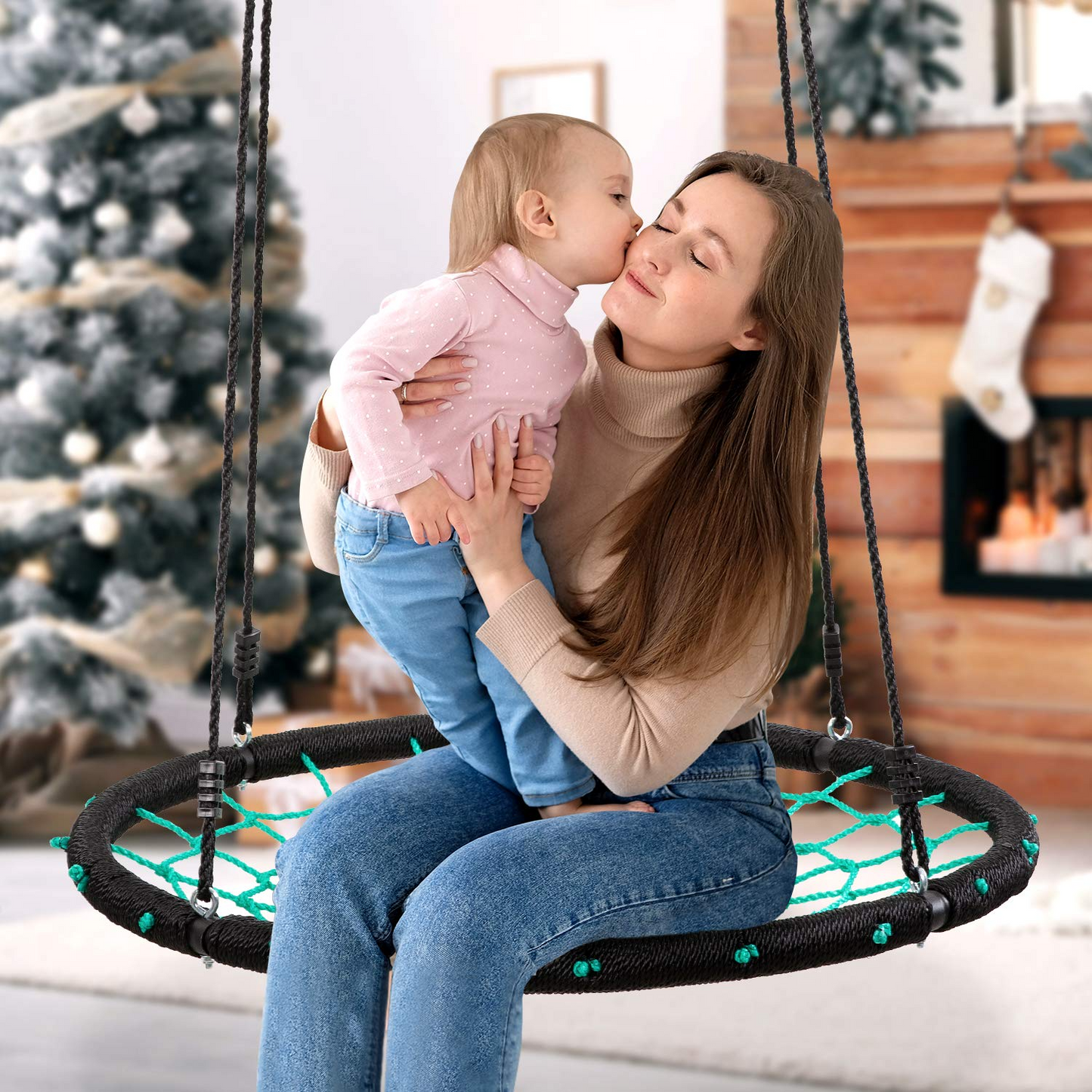 MaxKare 41'' Web Tree Swing Saucer Spider Swing Adjustable Detachable Nylon Rope Swing, Maximum Load of 600 Lbs, Indoor Outdoor Play Set Christmas Gift for Kids