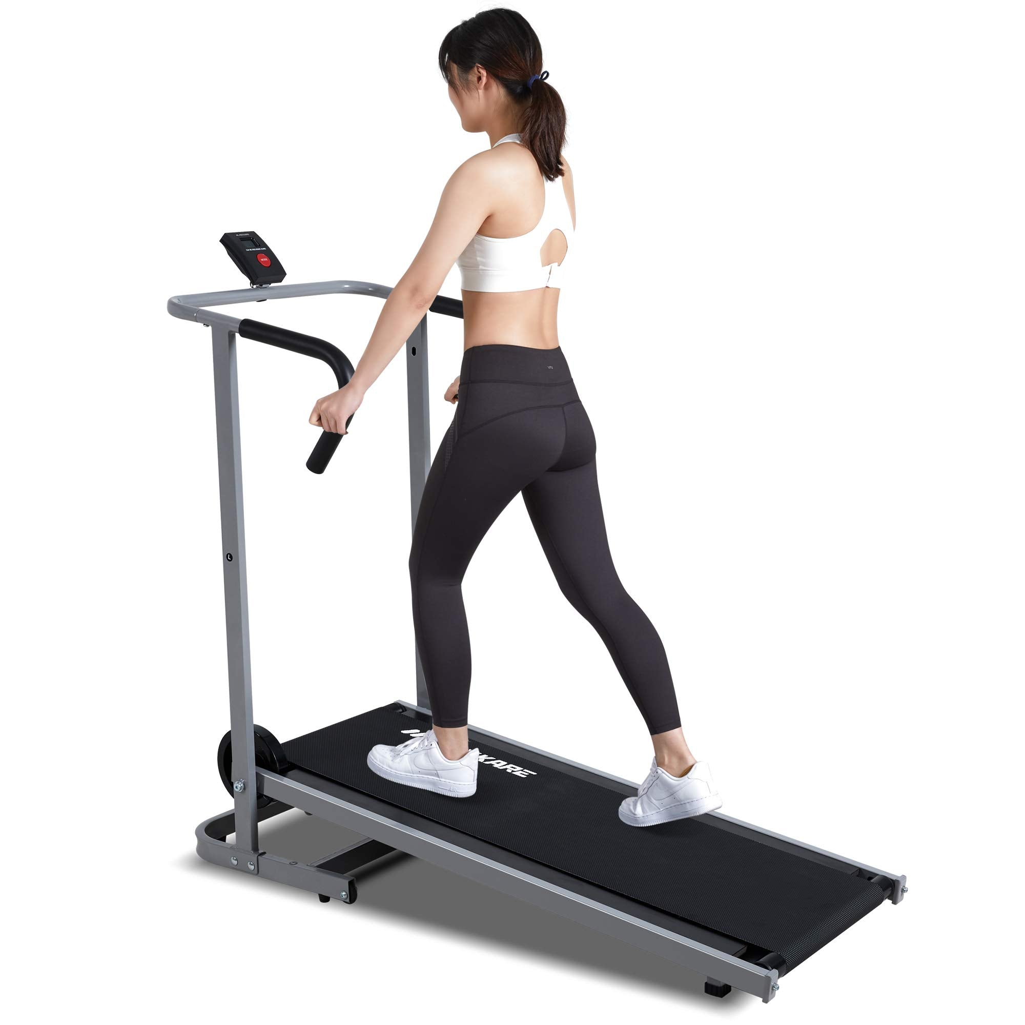 Load image into Gallery viewer, MaxKare Manual Walking Treadmill with LCD Monitor &amp; Portable Wheels Lightweight Mechanical Treadmill for Small Space at Home
