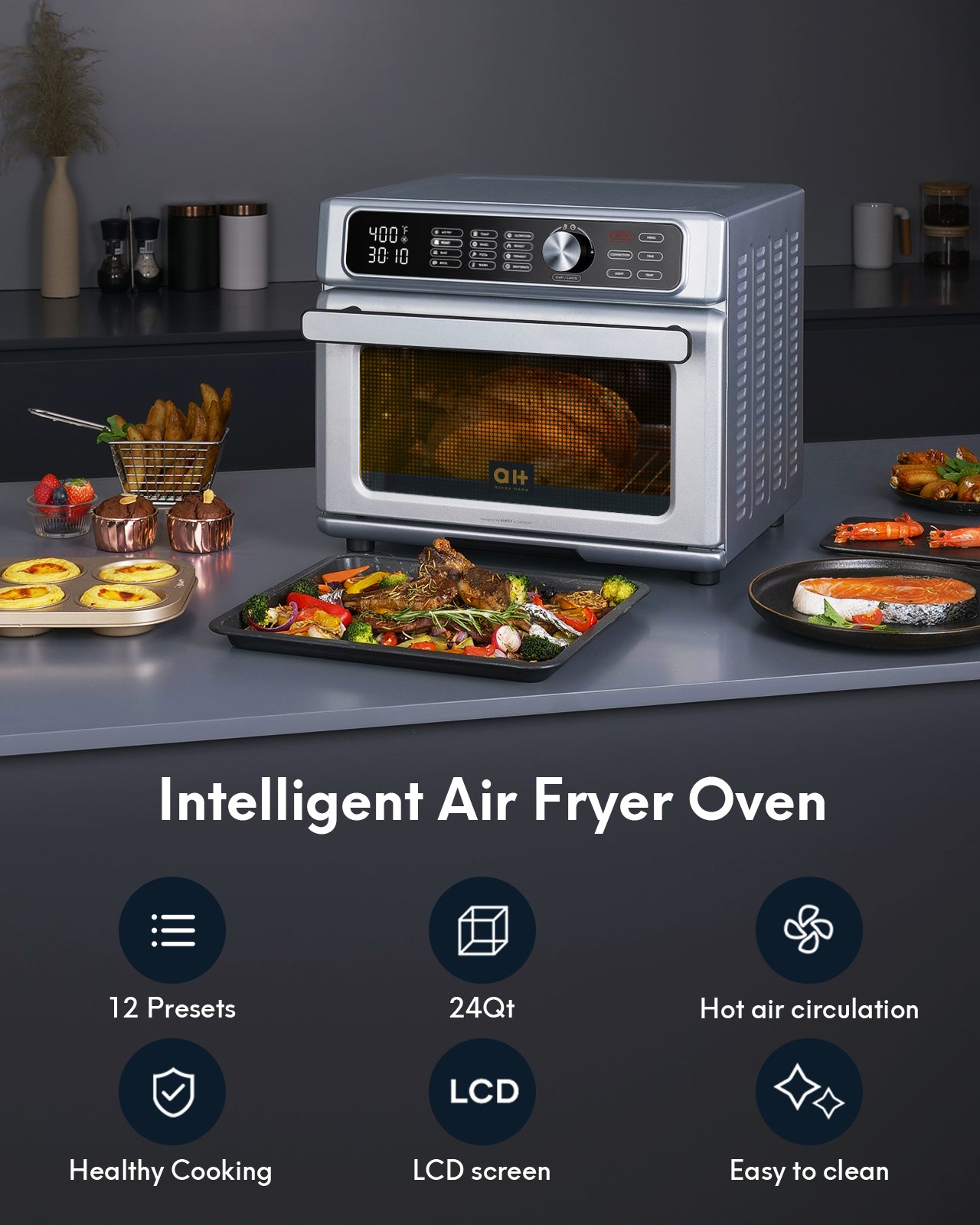 1700W 24QT Air Fryer Toaster Oven Combo, 2-in-1 Digital Convection