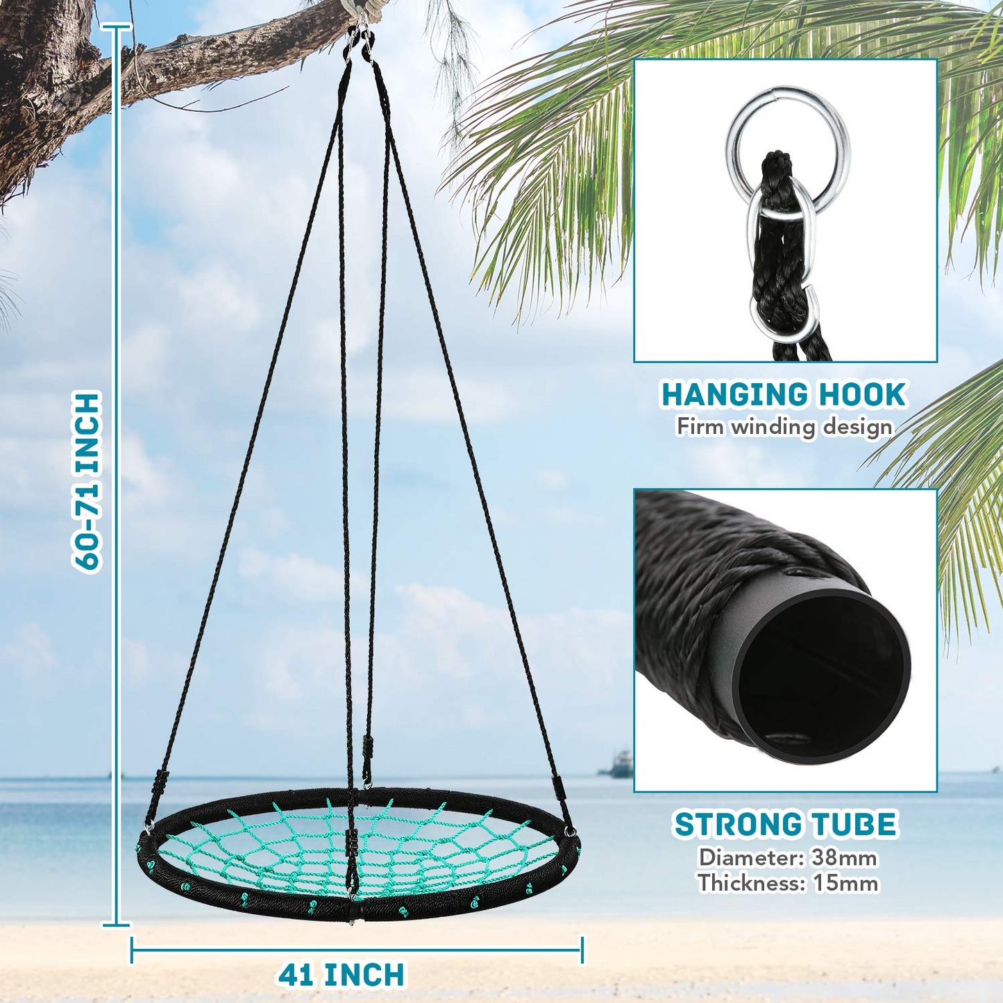 MaxKare 41'' Web Tree Swing Saucer Spider Swing Adjustable Detachable Nylon Rope Swing, Maximum Load of 600 Lbs, Indoor Outdoor Play Set Christmas Gift for Kids