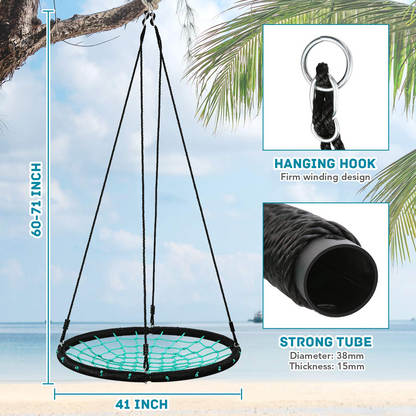 MaxKare 41'' Web Tree Swing Saucer Spider Swing Adjustable Detachable Nylon Rope Swing, Maximum Load of 600 Lbs, Indoor Outdoor Play Set Christmas Gift for Kids