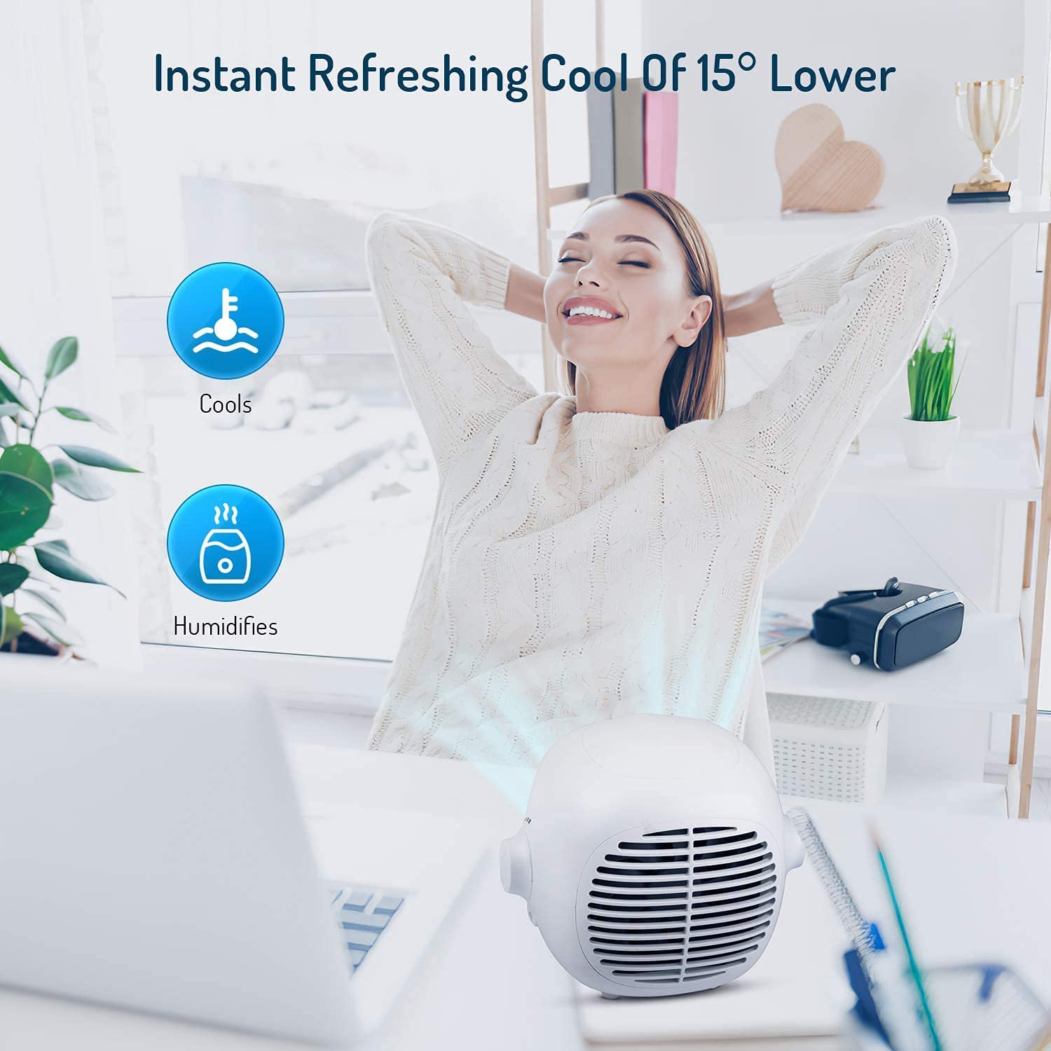 Load image into Gallery viewer, MARNUR Portable USB Rechargeable Air Cooler Air Conditioner Fan Evaporative Cooler Fan Space Cooler Fan Quiet Desk Fan, White
