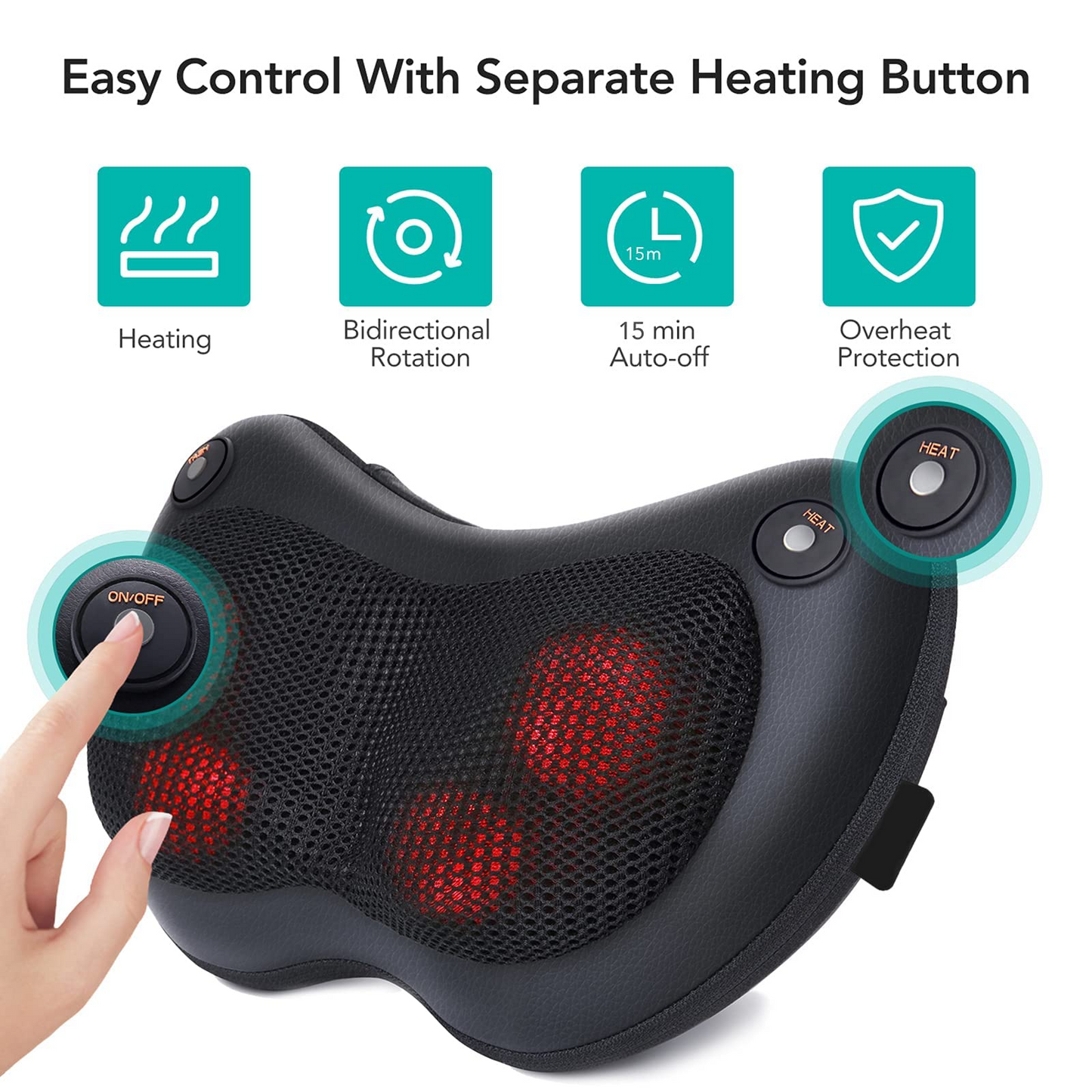 Naipo Electric Back Massage Pillow Shiatsu Neck and Shoulder Massager with Soothing Heat, Deep Kneading Massager for Full Body Muscle Relax, Gift
