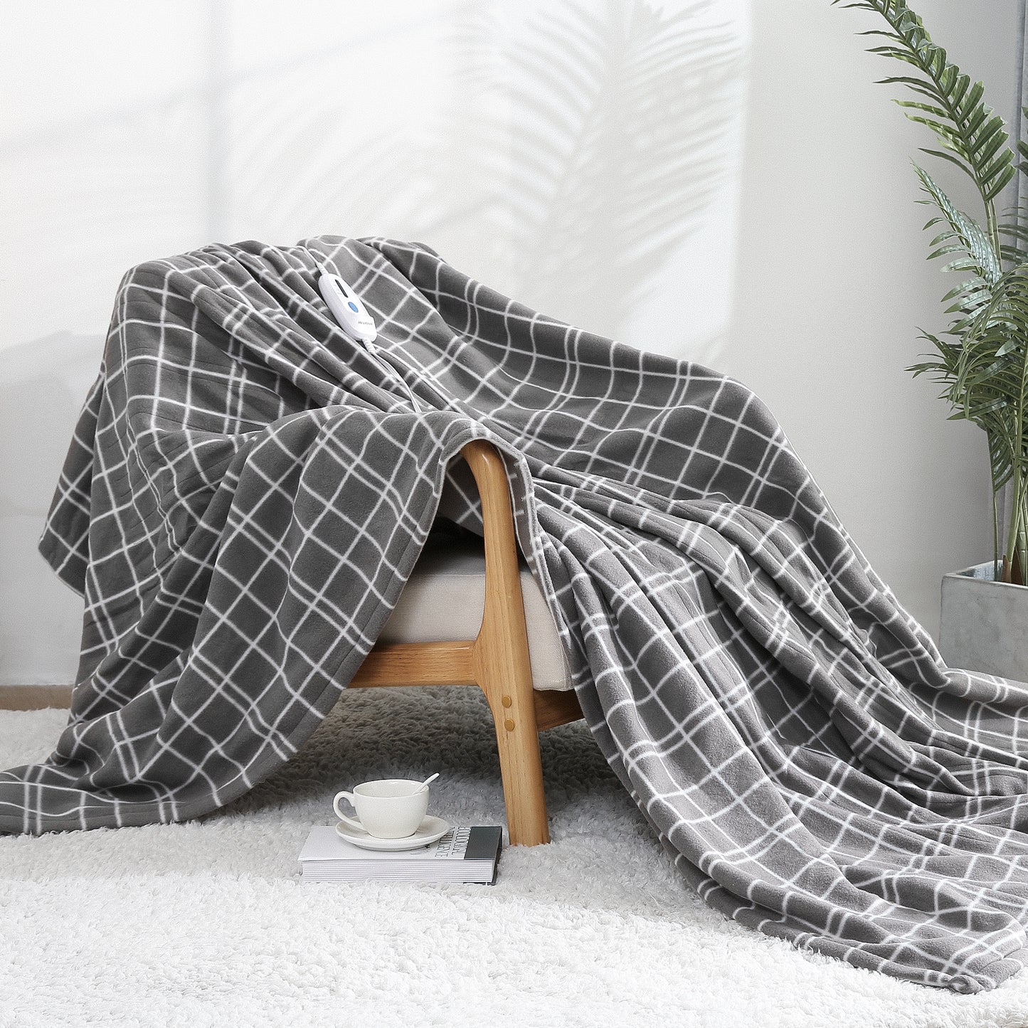 Maxkare Electric Blanket 72" x 84" Full Size Heated Throw Blanket with Adjustable Timer 4 Heating Levels, Auto-Off Feature Machine-Washable(Grey&White)