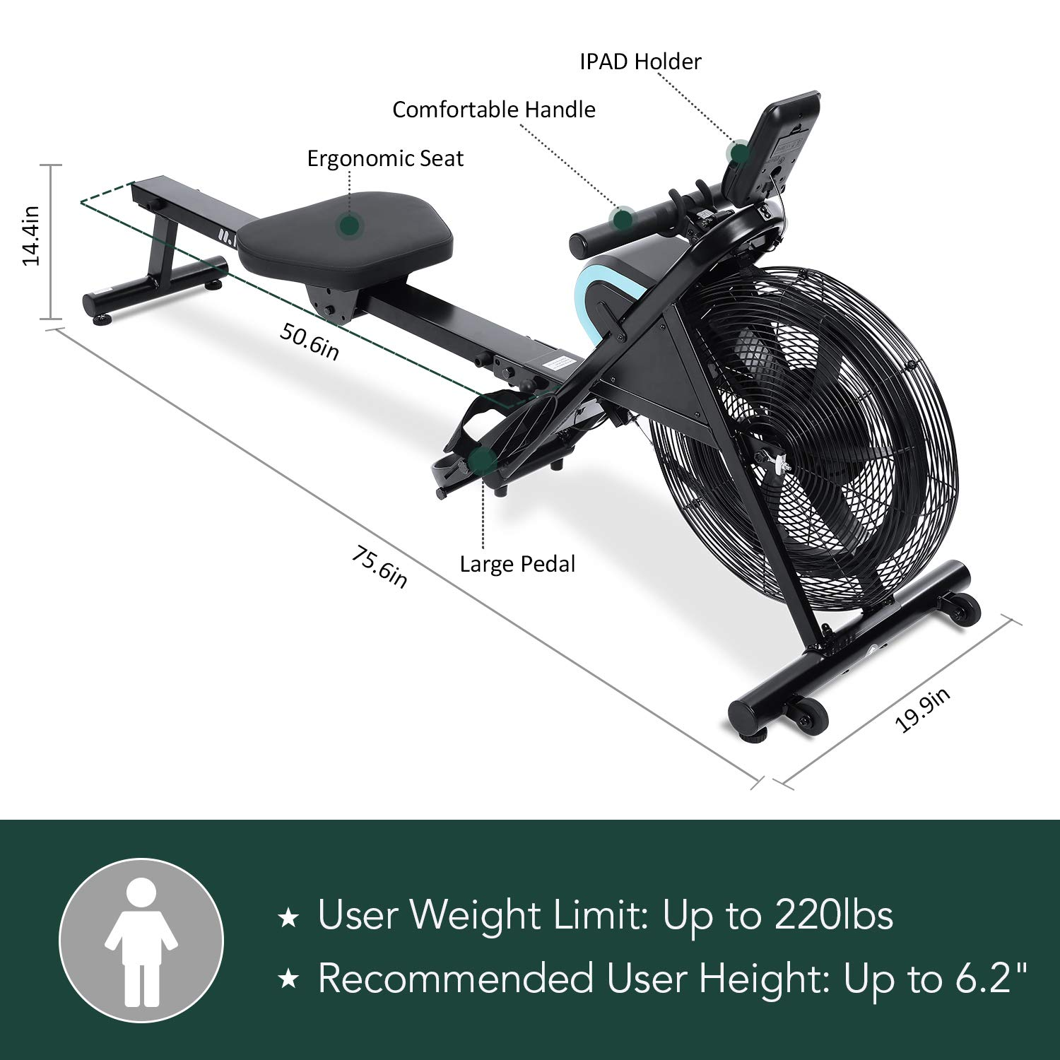 Load image into Gallery viewer, MaxKare Rowing Machine Foldable Rower for Home Use Air Resistance Adjustable with LCD Monitor &amp; Pad Holder for Losing Weight and Increasing Strength Training Exercise at Home
