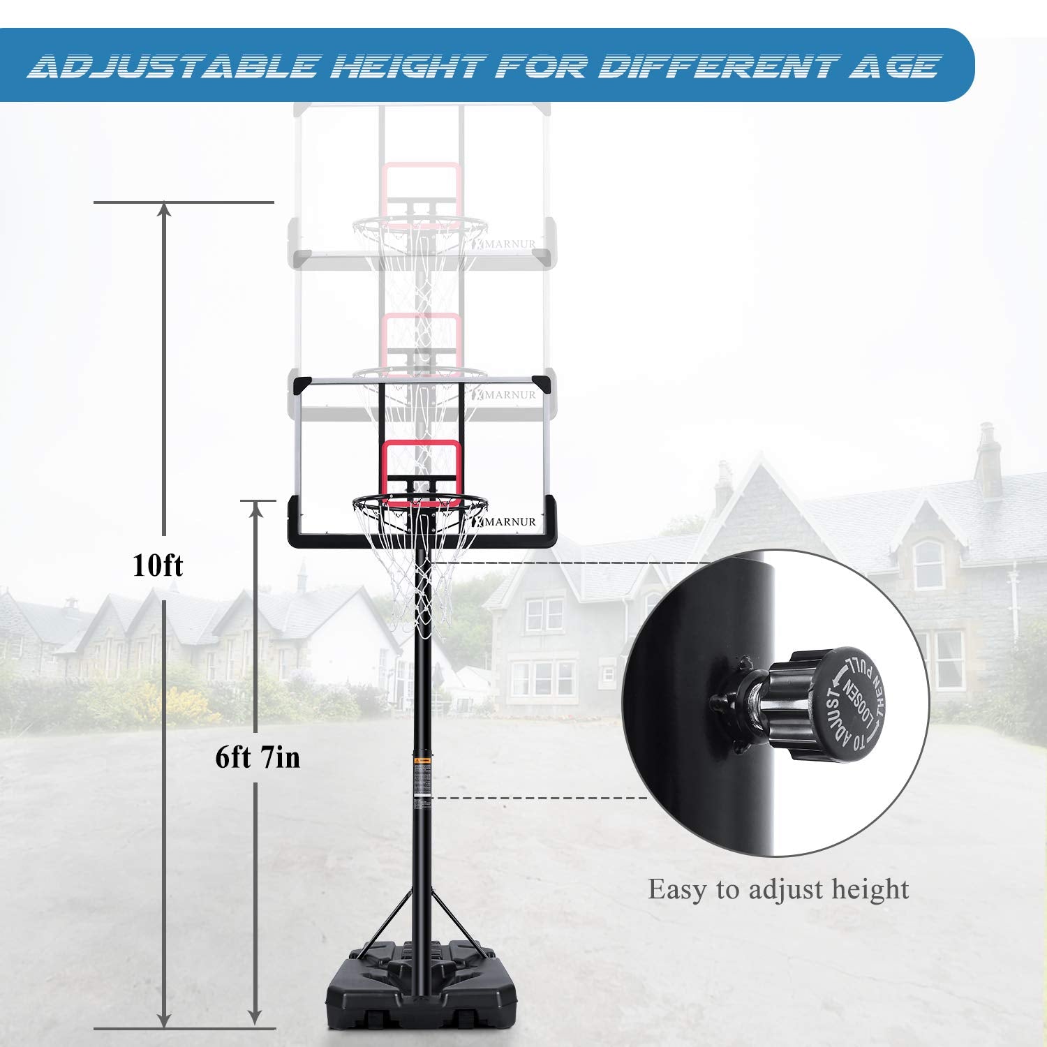 Load image into Gallery viewer, 44inch Basketball Hoop Basketball System, 6 ft 7 in to 10 ft Height Adjustable Portable Basketball Goal Basketball Equipment with Big Backboard &amp; Wheels and Large Base
