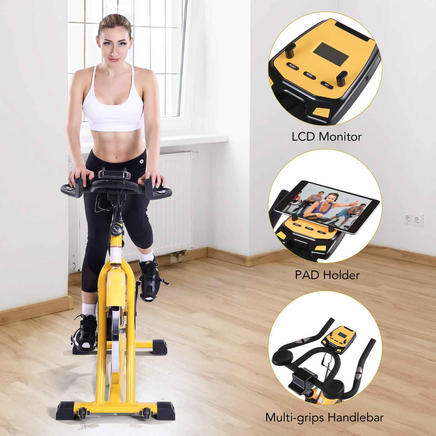 MaxKare 44lbs Flywheel Exercise Bike Stationary Bike Belt Drive with Pulse Sensor/LCD Monitor/Ipad Mount/ Adjustable Handlebar Indoor Cycling Bike for Home Cardio Workout