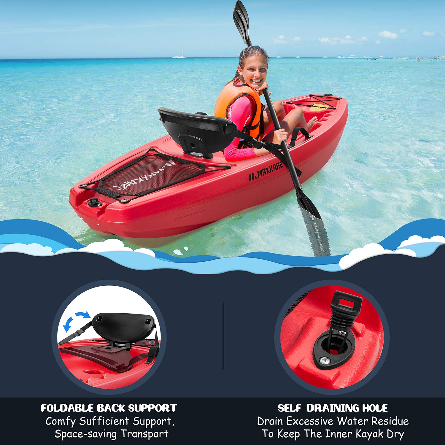 Load image into Gallery viewer, MaxKare Youth Kids Kayak with Paddle 6ft Fishing Kayak, Red 121 lbs Capacity, 6&#39;1&#39;&#39;L x 24.6&#39;&#39;W x8.8&#39;&#39;H
