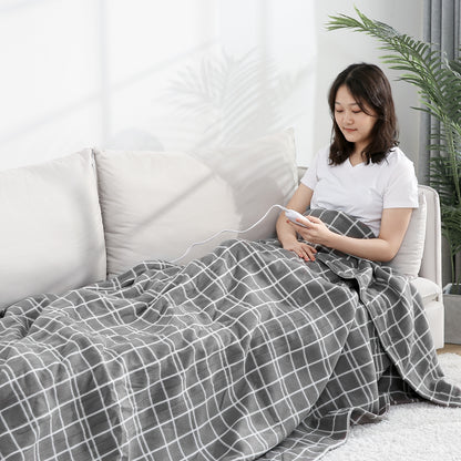 Maxkare Electric Blanket 72" x 84" Full Size Heated Throw Blanket with Adjustable Timer 4 Heating Levels, Auto-Off Feature Machine-Washable(Grey&White)