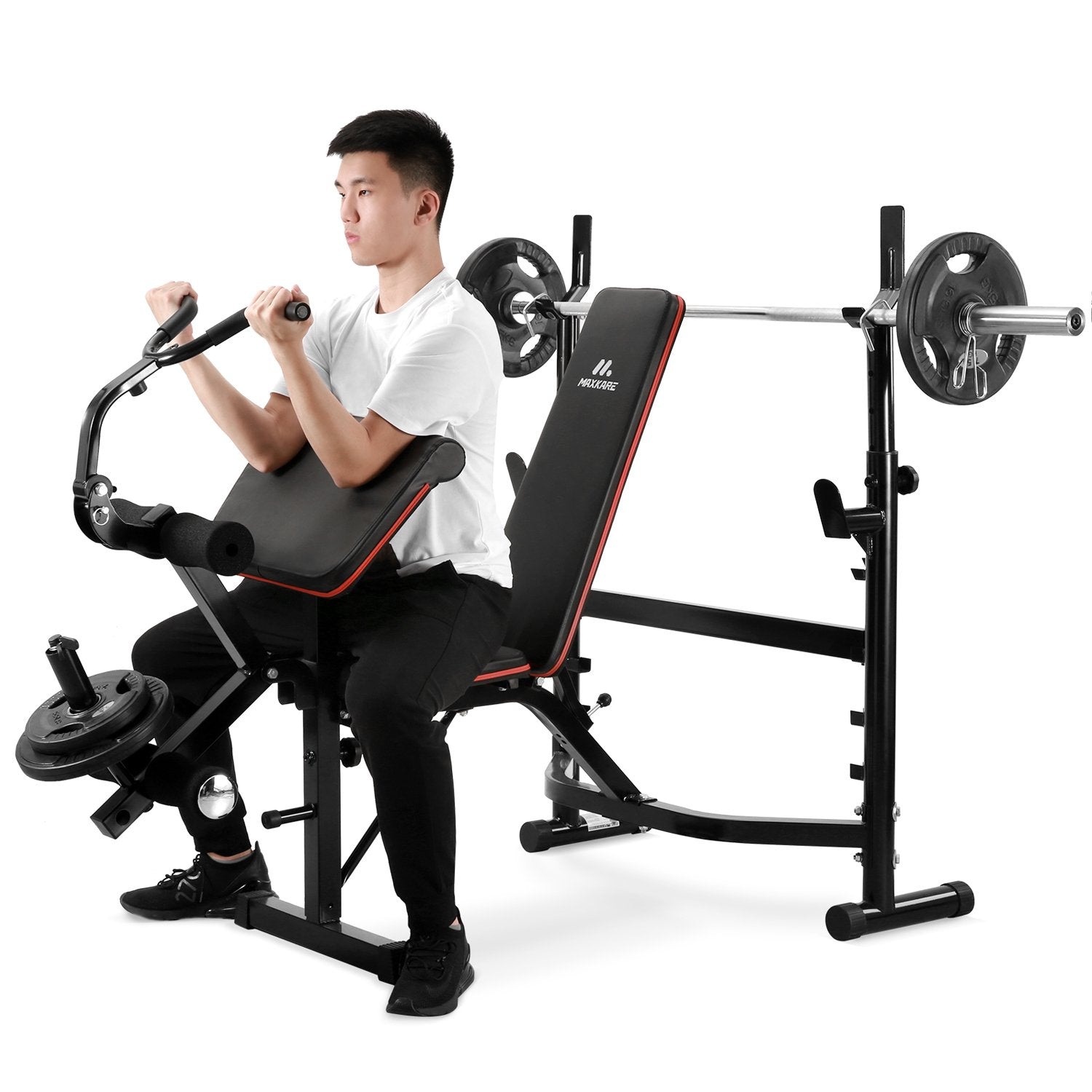Load image into Gallery viewer, Olympic Weight Bench Adjustable Workout Bench Weight-Lifting Bed Exercise Bench with Squat Rack Leg Extension Preacher Curl Bench for Full Body Workout Strength Training Equipment for Home Gym
