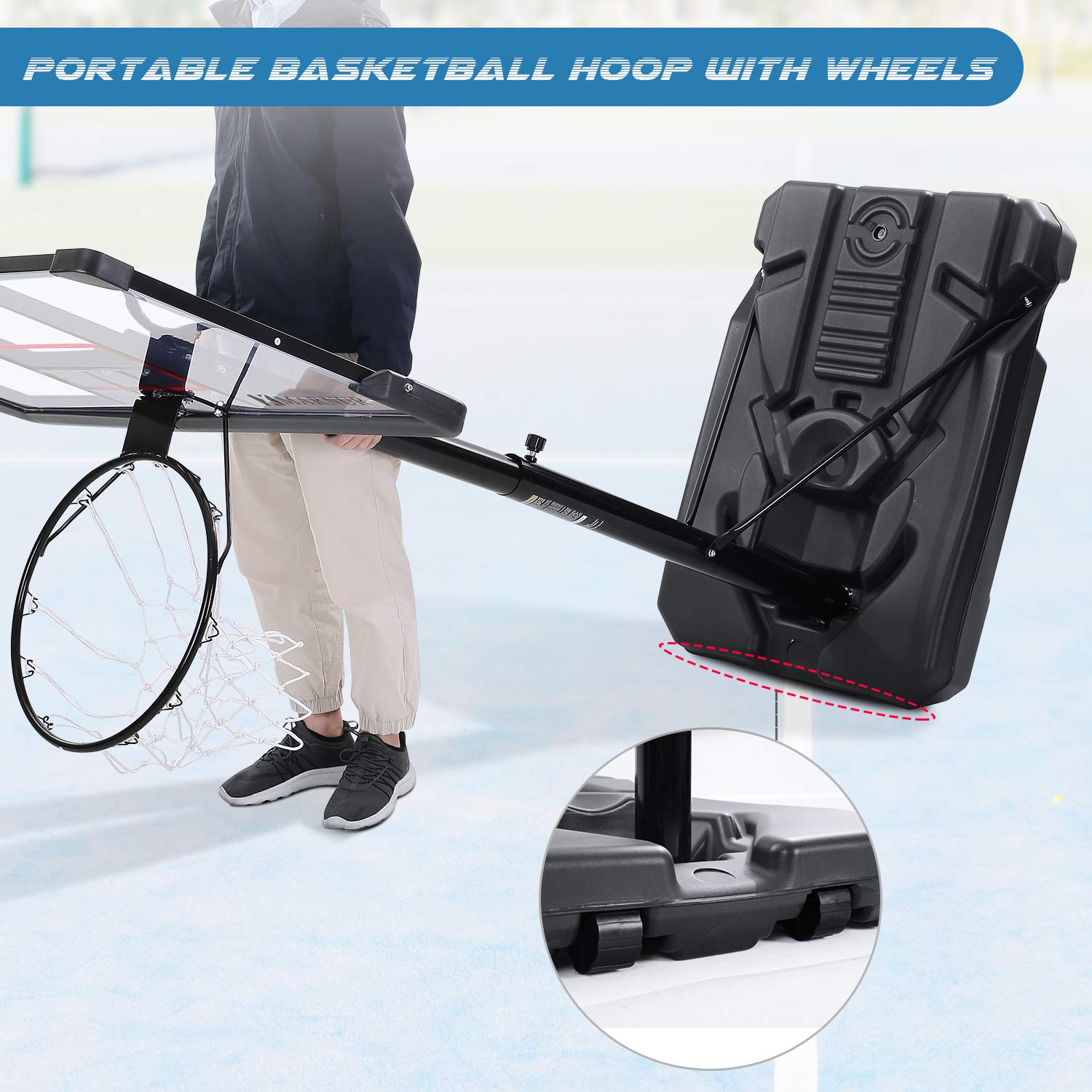 Load image into Gallery viewer, 44inch Basketball Hoop Basketball System, 6 ft 7 in to 10 ft Height Adjustable Portable Basketball Goal Basketball Equipment with Big Backboard &amp; Wheels and Large Base
