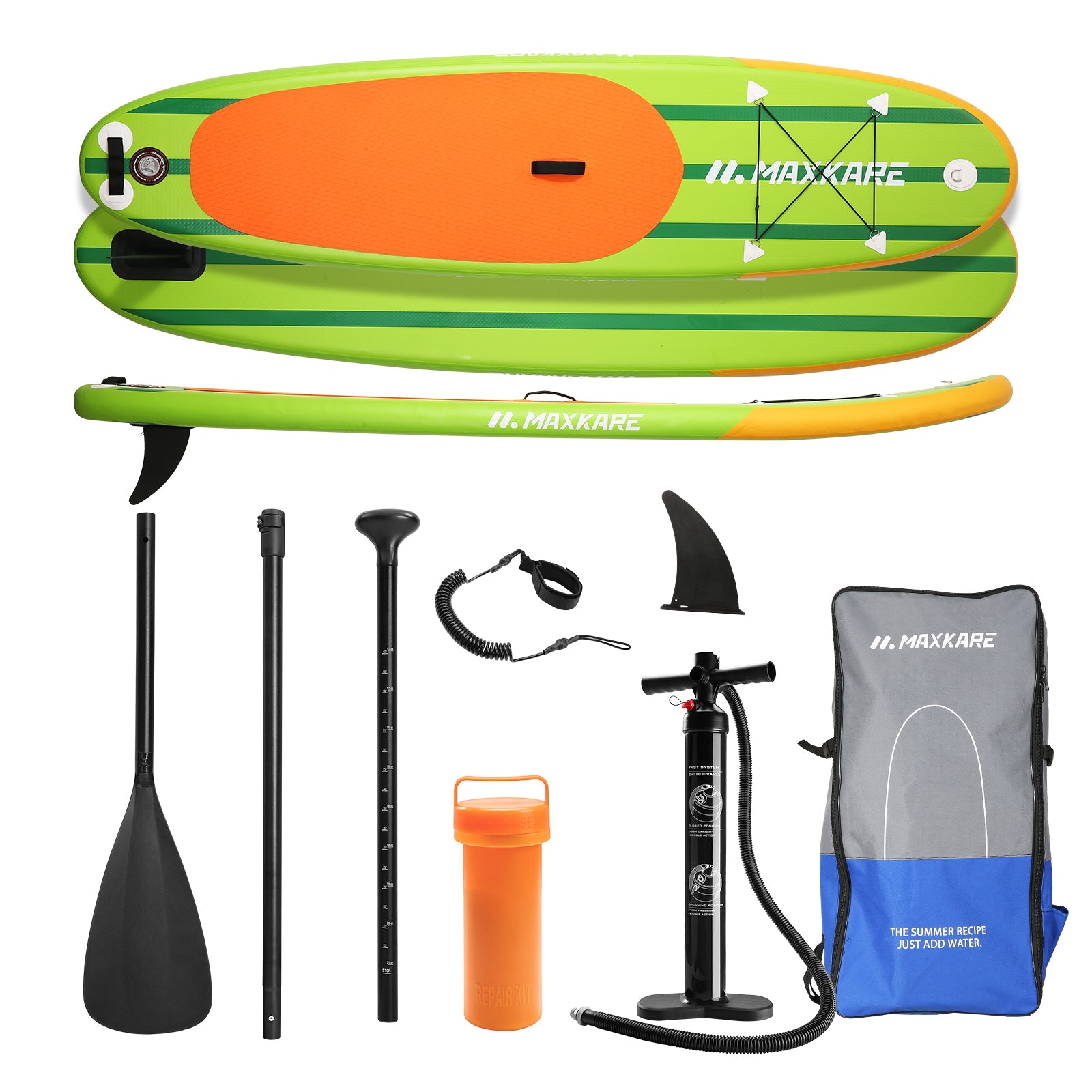 Load image into Gallery viewer, Maxkare Inflatable Stand Up Paddle Board for Kids Adult, with Adjustable Aluminum Paddle, Pump, Repair Kit, Backpack and Bottom Fin, 220lbs Load Capacity
