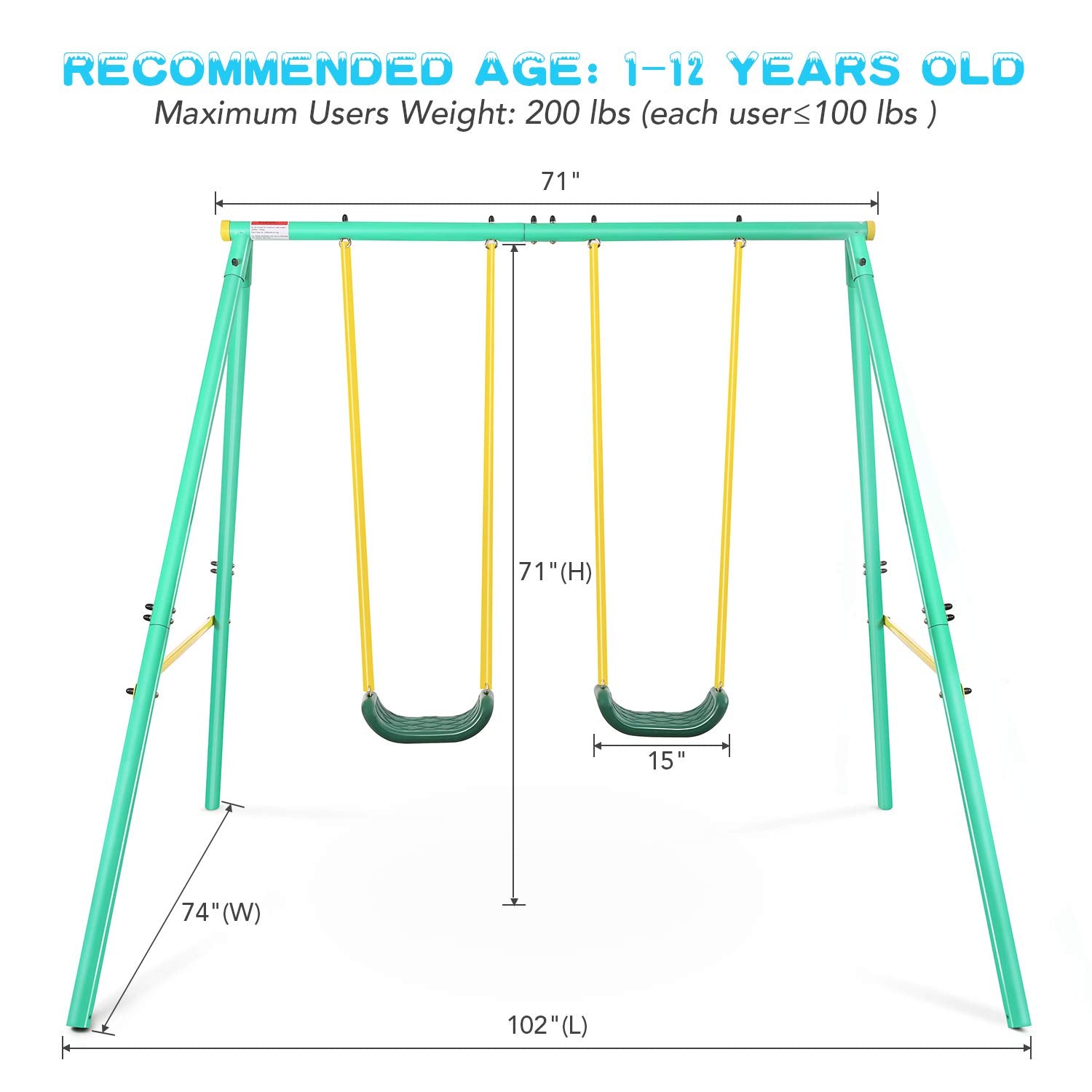 Load image into Gallery viewer, MaxKare Metal Swing Set Outdoor 2 Seats for 1-12 Year Old Kids Toddlers , Heavy Duty Swing Sets for Backyard Playground, Max Weight 200 LBS
