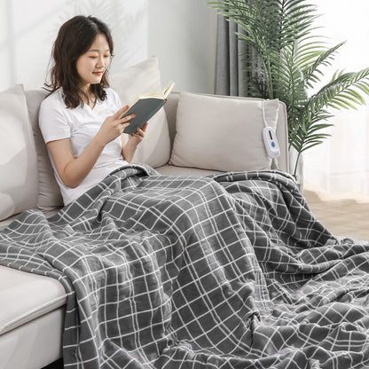 Maxkare Electric Blanket 62" x 84" Twin Size Heated Throw Blanket with Adjustable Timer 4 Heating Levels, Auto-Off Feature Machine-Washable(Grey&White)