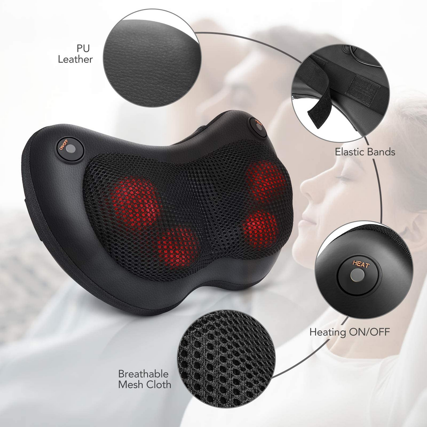 Naipo Electric Back Massage Pillow Shiatsu Neck and Shoulder Massager with Soothing Heat, Deep Kneading Massager for Full Body Muscle Relax, Gift