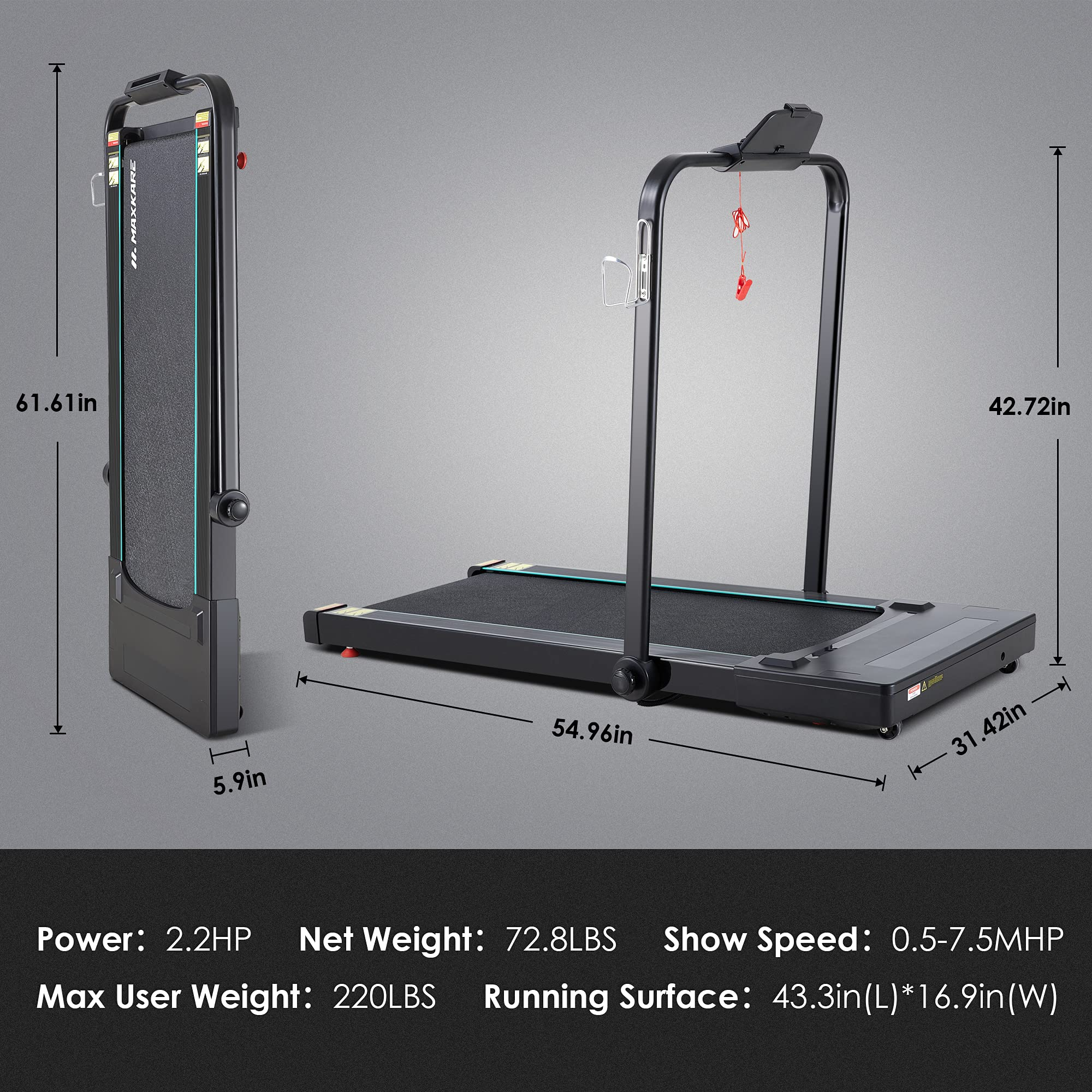 Load image into Gallery viewer, Maxkare 17&#39;&#39; Foldable Electric Treadmill 2-in-1 Walking Running Machine with Remote Control Installation-Free Space Saving For Gifts
