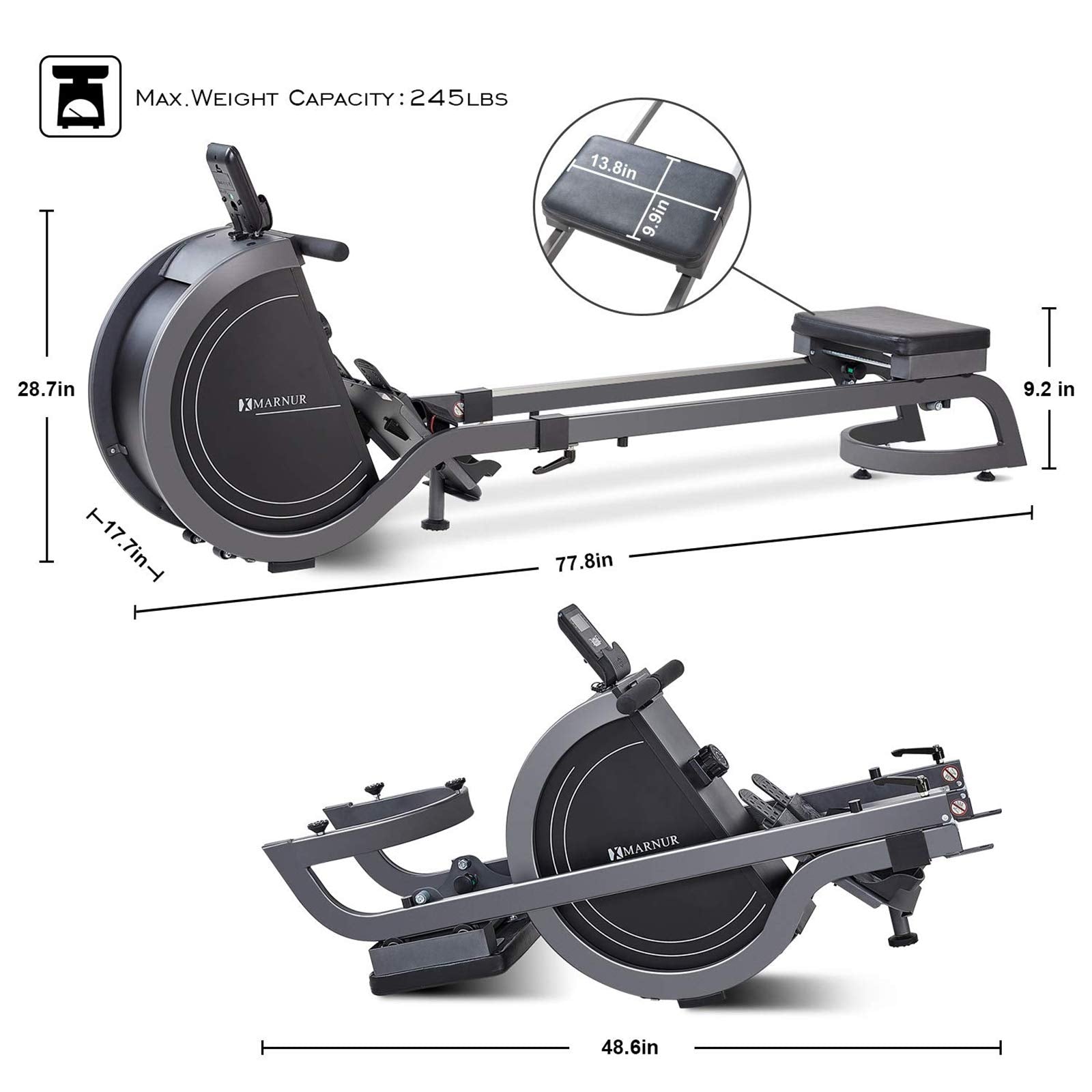 Load image into Gallery viewer, MARNUR Magnetic Rowing Machine Double Track Rower, 16 Levels Adjustable Resistance with LCD Monitor Display, 245lbs Capacity
