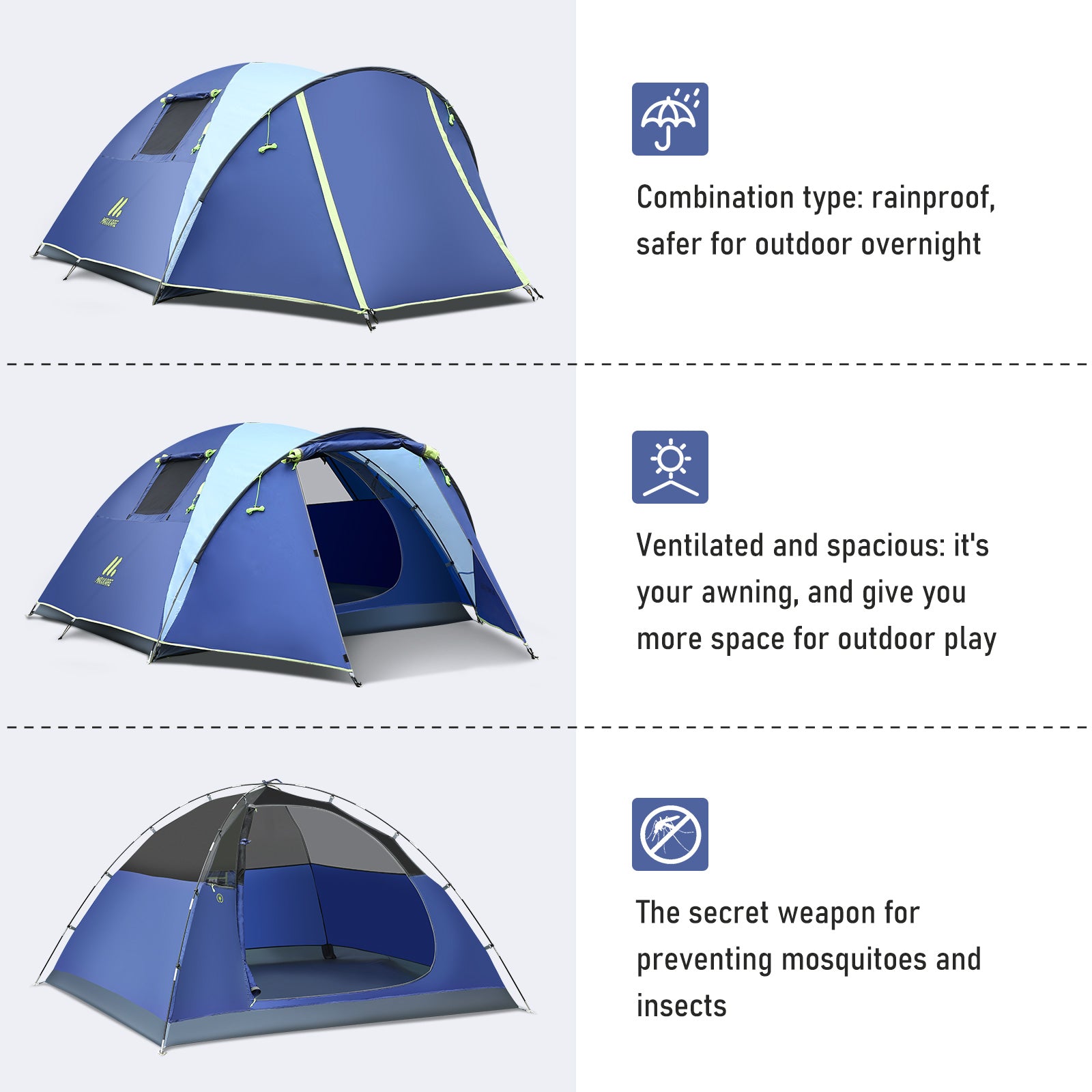 Load image into Gallery viewer, Maxkare 3/4 Person Camping Tent with Extra Large Vestibule, 2 Large Ventilated Windows, 2000mm Waterproof Family Tent for Outdoor Camping &amp; Hiking
