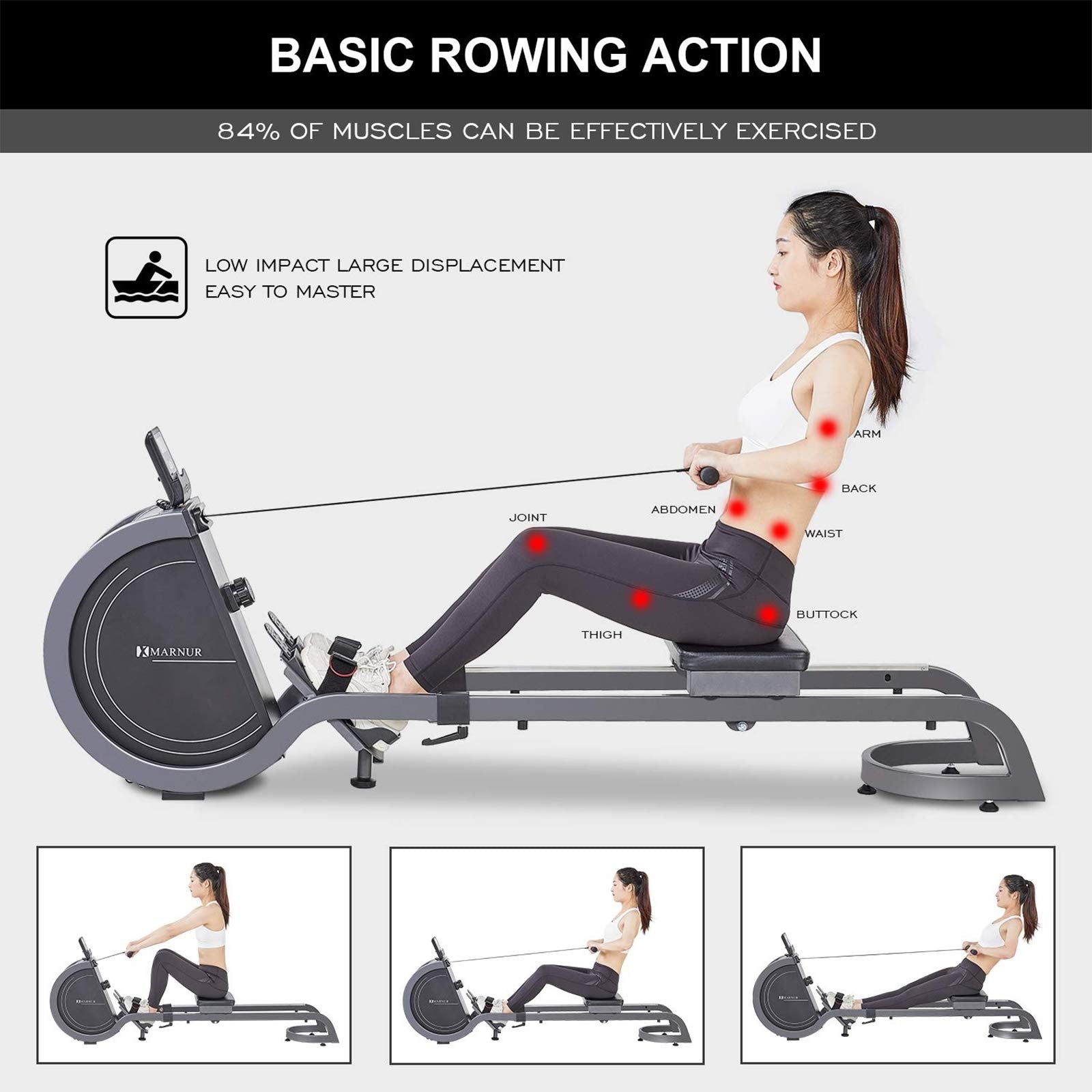 Load image into Gallery viewer, MARNUR Magnetic Rowing Machine Double Track Rower, 16 Levels Adjustable Resistance with LCD Monitor Display, 245lbs Capacity
