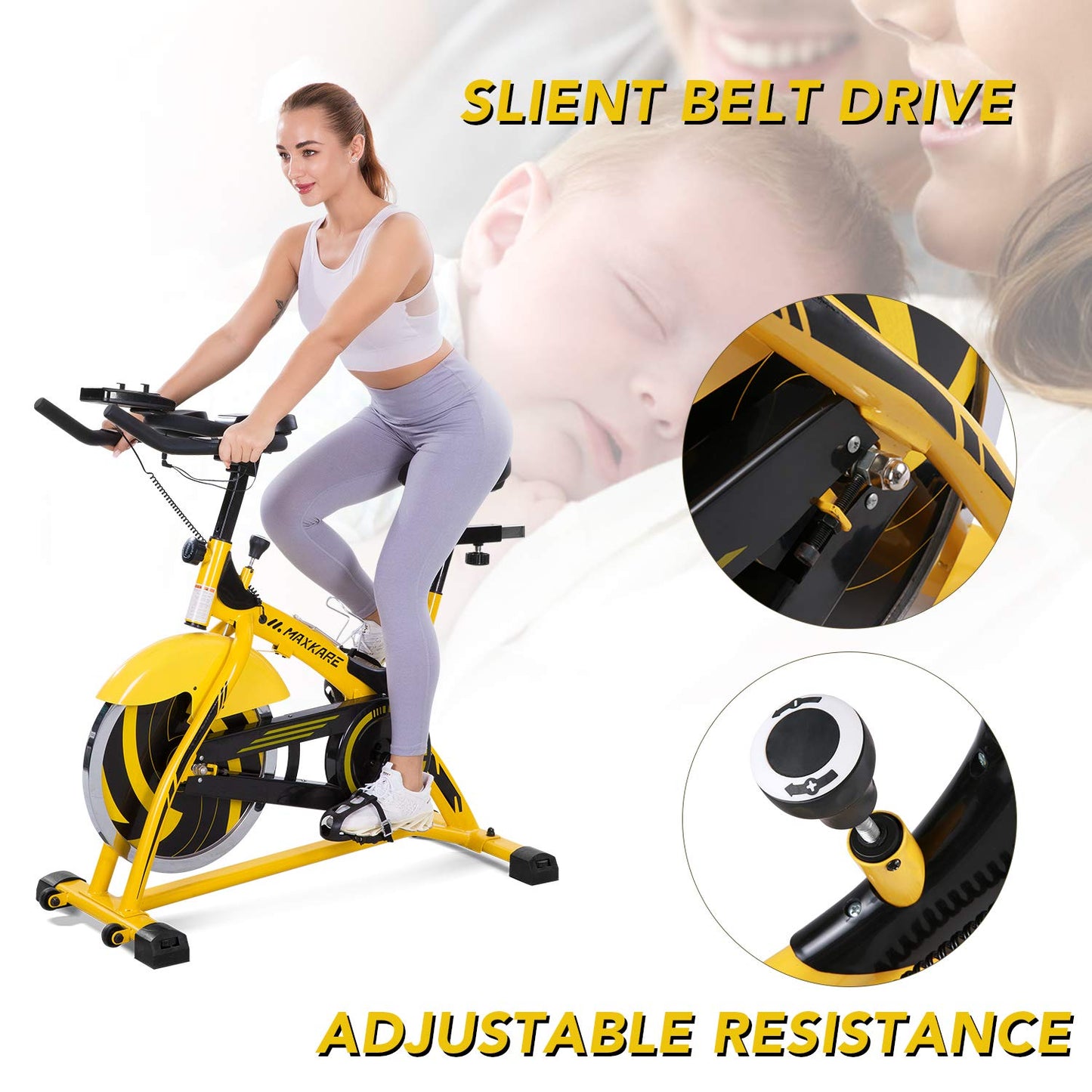 MaxKare 44lbs Flywheel Exercise Bike Stationary Bike Belt Drive with Pulse Sensor/LCD Monitor/Ipad Mount/ Adjustable Handlebar Indoor Cycling Bike for Home Cardio Workout