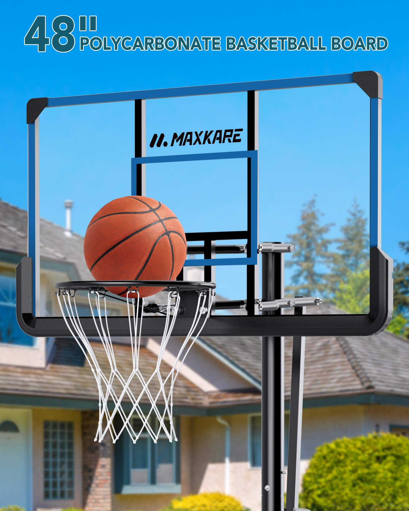 Load image into Gallery viewer, MaxKare 48 In., Portable Basketball Hoop Basketball Goal 7 Ft. 5 In., 10 Ft. Height Adjustable and Adjustable Angled Pole Outdoor Court Equipment with Wheels for Adults Kids Indoor Home Use
