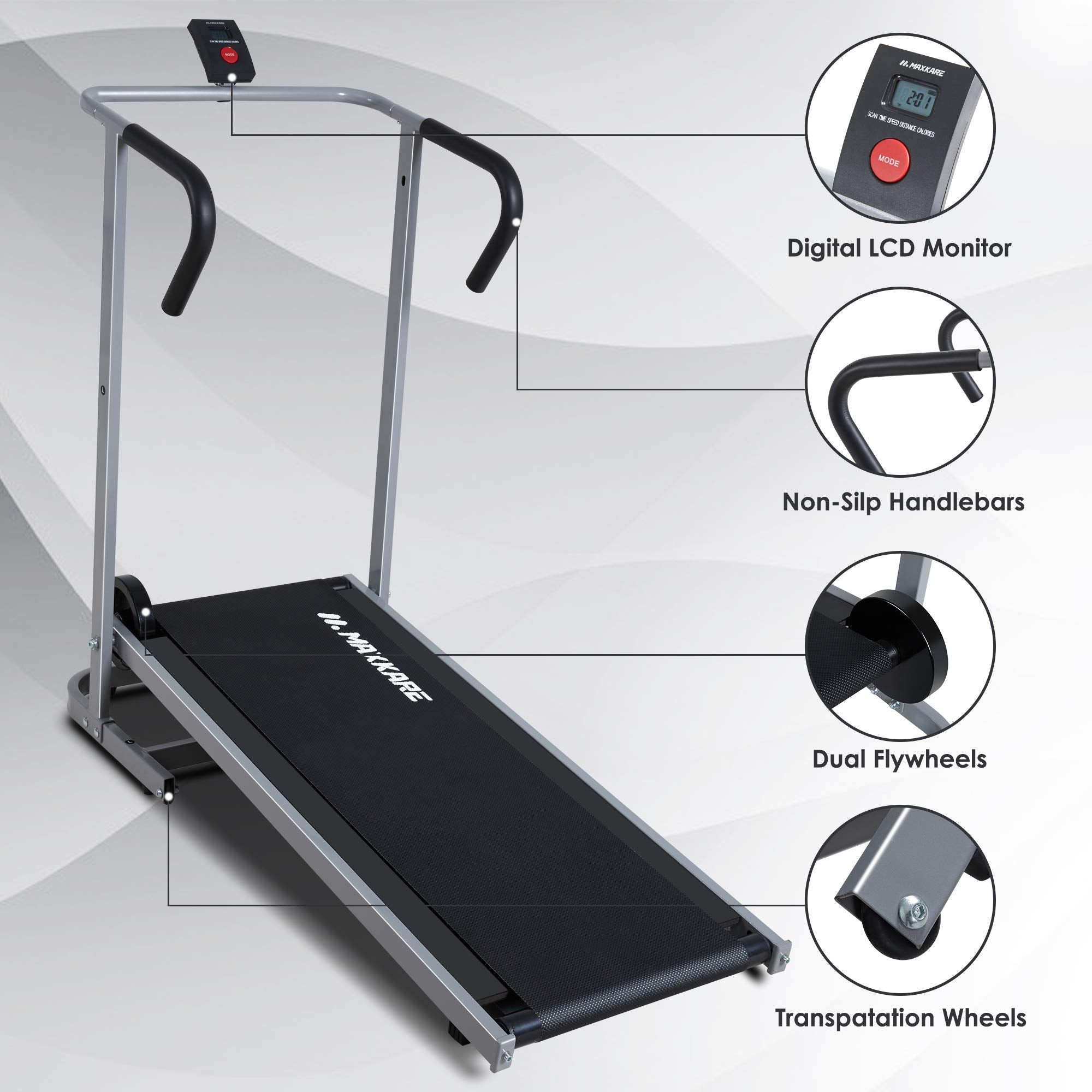 Load image into Gallery viewer, MaxKare Manual Walking Treadmill with LCD Monitor &amp; Portable Wheels Lightweight Mechanical Treadmill for Small Space at Home
