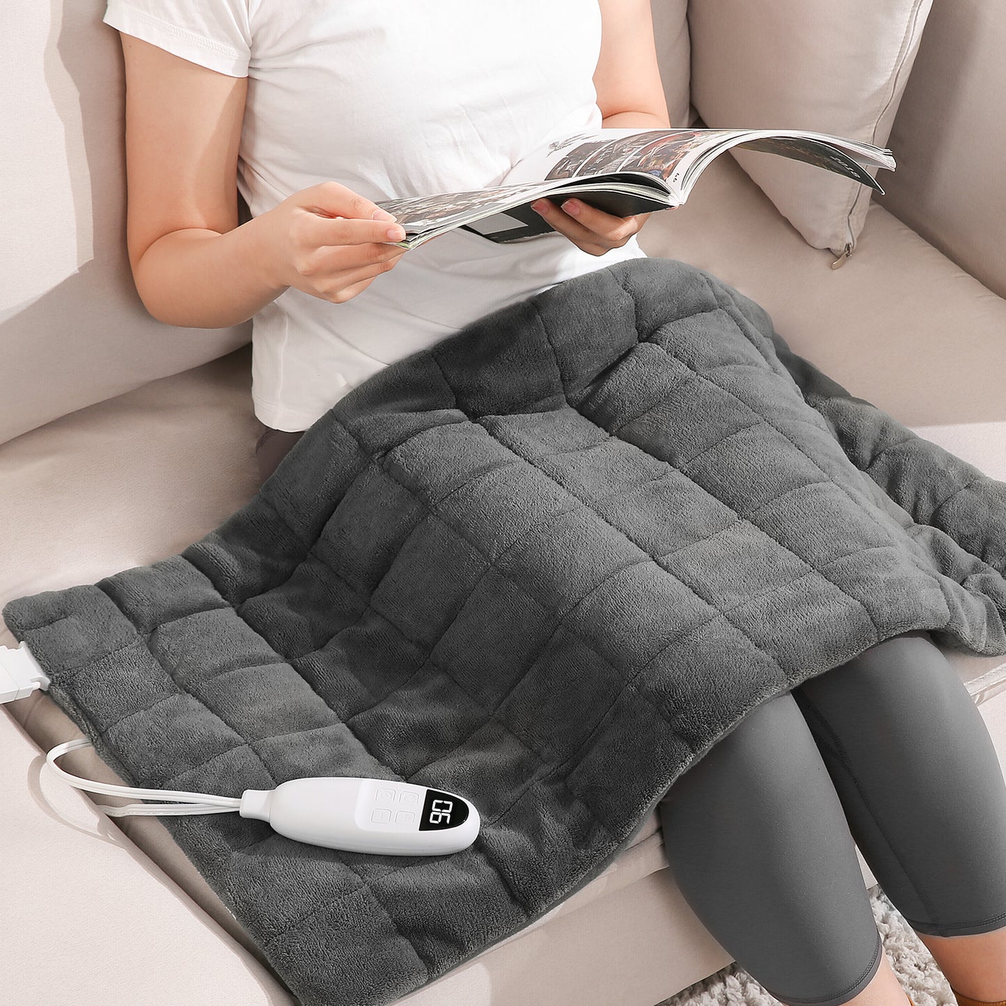 MaxKare Full Weighted Heating Pad for Back Pain & Cramps Relief, 18" X 33" Fast Heating Pad for Neck Shoulder Relief-Grey