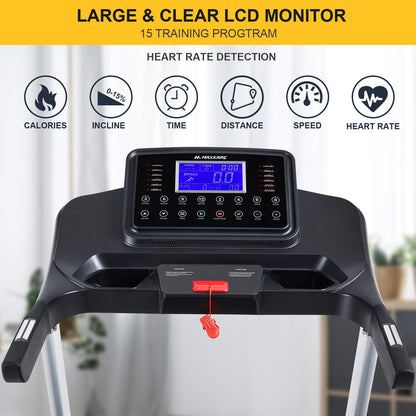 MaxKare 3HP Folding Treadmill with 15% Auto Incline,10 MHP Electric Treadmill Running Machine with 15 Preset LCD Display, Heart Rate for Home Use, 300 LBS Weight Capacity
