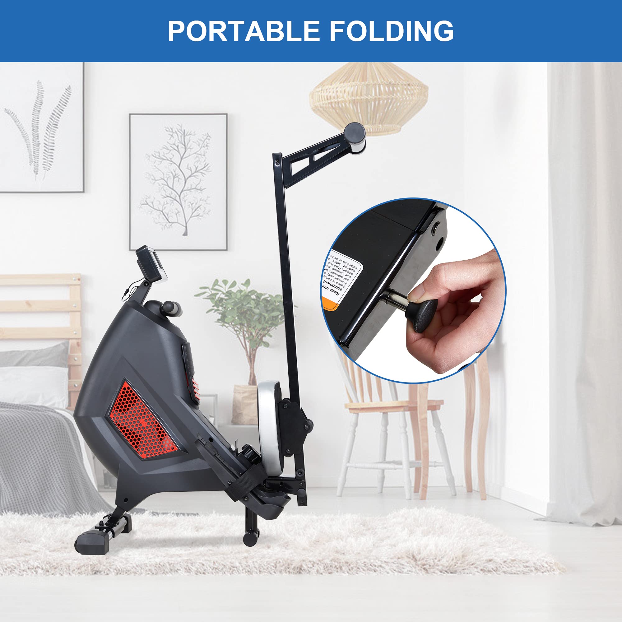 Load image into Gallery viewer, Maxkare Foldable Magnetic Air Rowing Machines for Home Use, 8-Level Quiet Magnetic &amp; Air Dual Resistance Rower with LCD Monitor for Cardio Exercise Gyms Training Equipment
