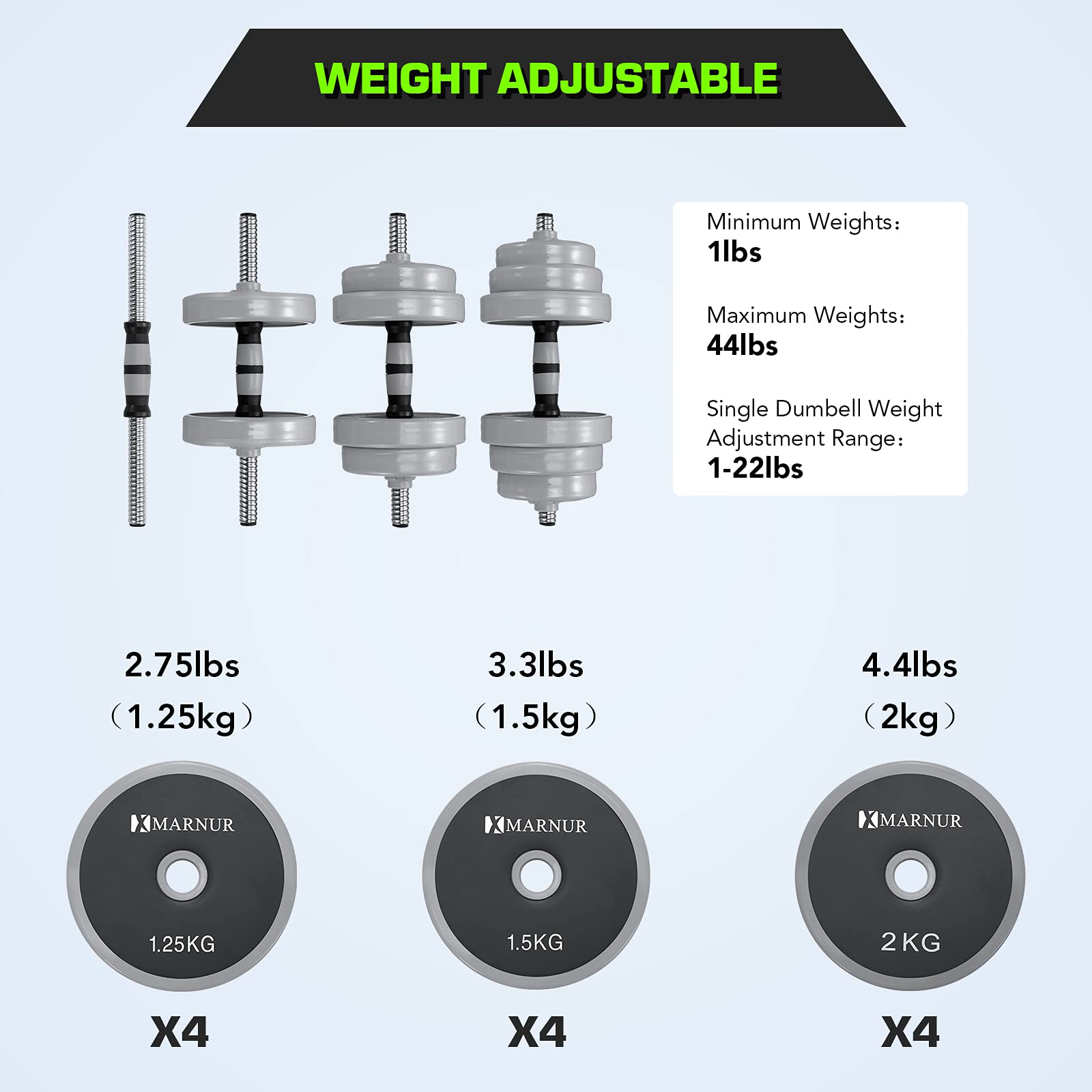 Load image into Gallery viewer, MARNUR Adjustable Dumbbell Barbell Weight Set, 44 LB Dumbbell Barbell Set with Connecting Rod Used as Barbell Weight Set for Exercises Fitness, Home Gym Weights for Men and Women
