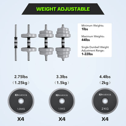 Adjustable Dumbbell Barbell Weight Set, 44 LB Dumbbell Barbell Set with Connecting Rod Used as Barbell Weight Set for Exercises Fitness, Home Gym Weights for Men and Women