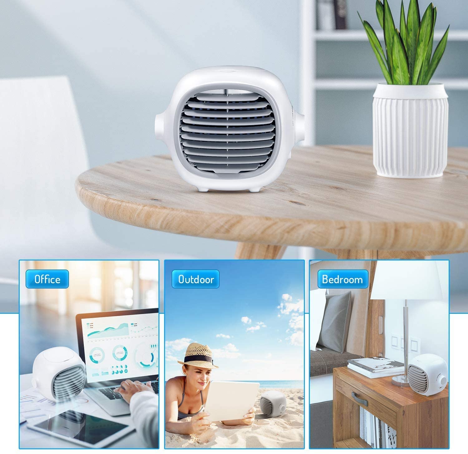 Load image into Gallery viewer, MARNUR Portable USB Rechargeable Air Cooler Air Conditioner Fan Evaporative Cooler Fan Space Cooler Fan Quiet Desk Fan, White
