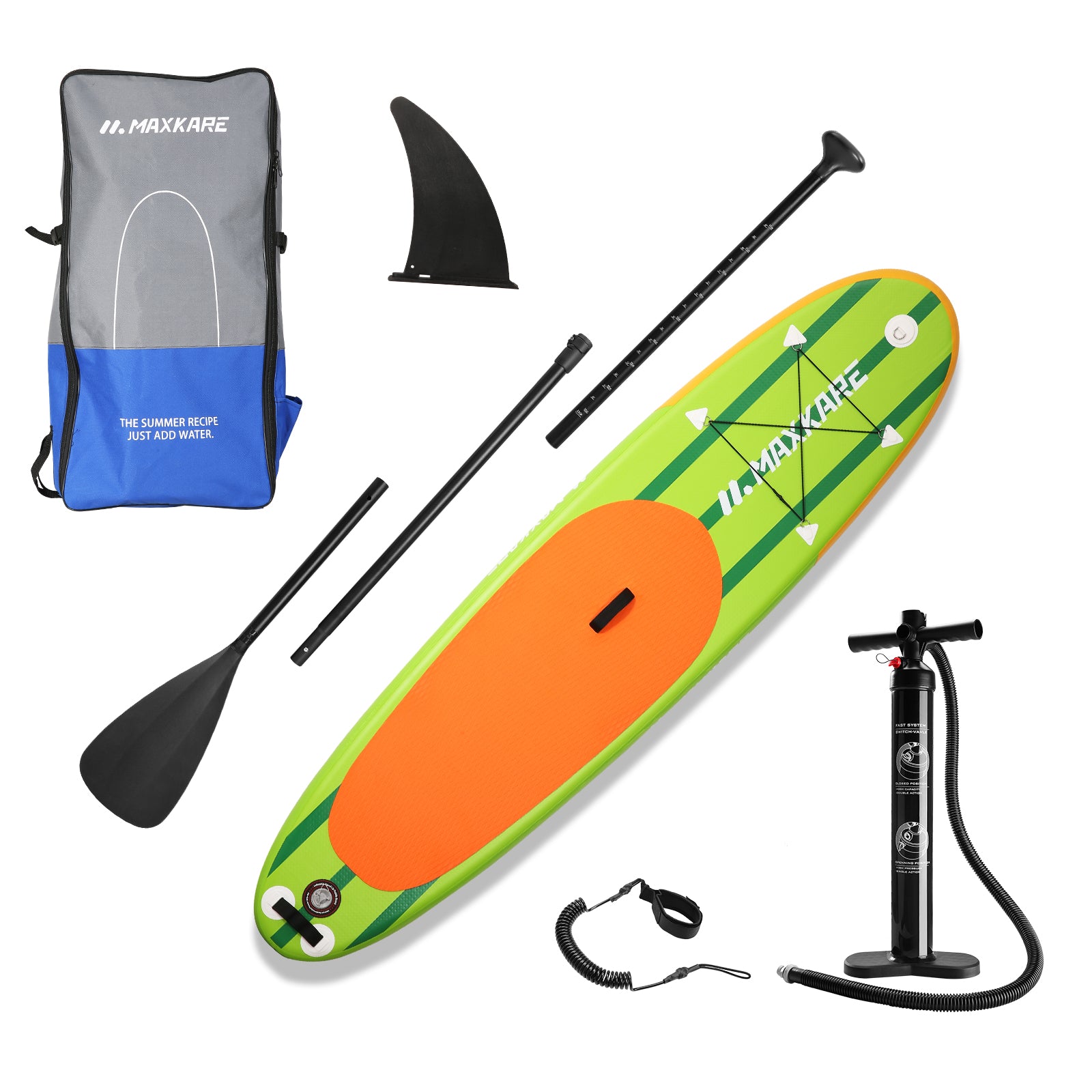 Load image into Gallery viewer, Maxkare Inflatable Stand Up Paddle Board for Kids Adult, with Adjustable Aluminum Paddle, Pump, Repair Kit, Backpack and Bottom Fin, 220lbs Load Capacity

