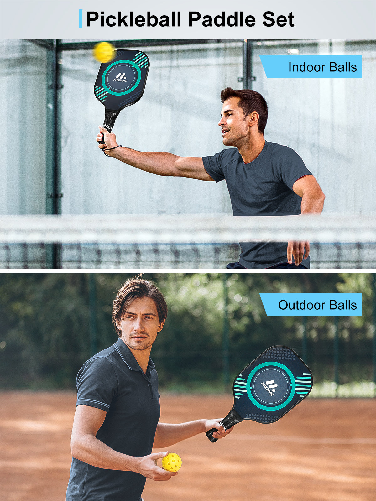 Load image into Gallery viewer, Maxkare Pickleball Paddle Set, Included 2 Paddles and 3 Balls with Mesh Carry Bag Lightweight Pickle-Ball Equipment for Men and Women
