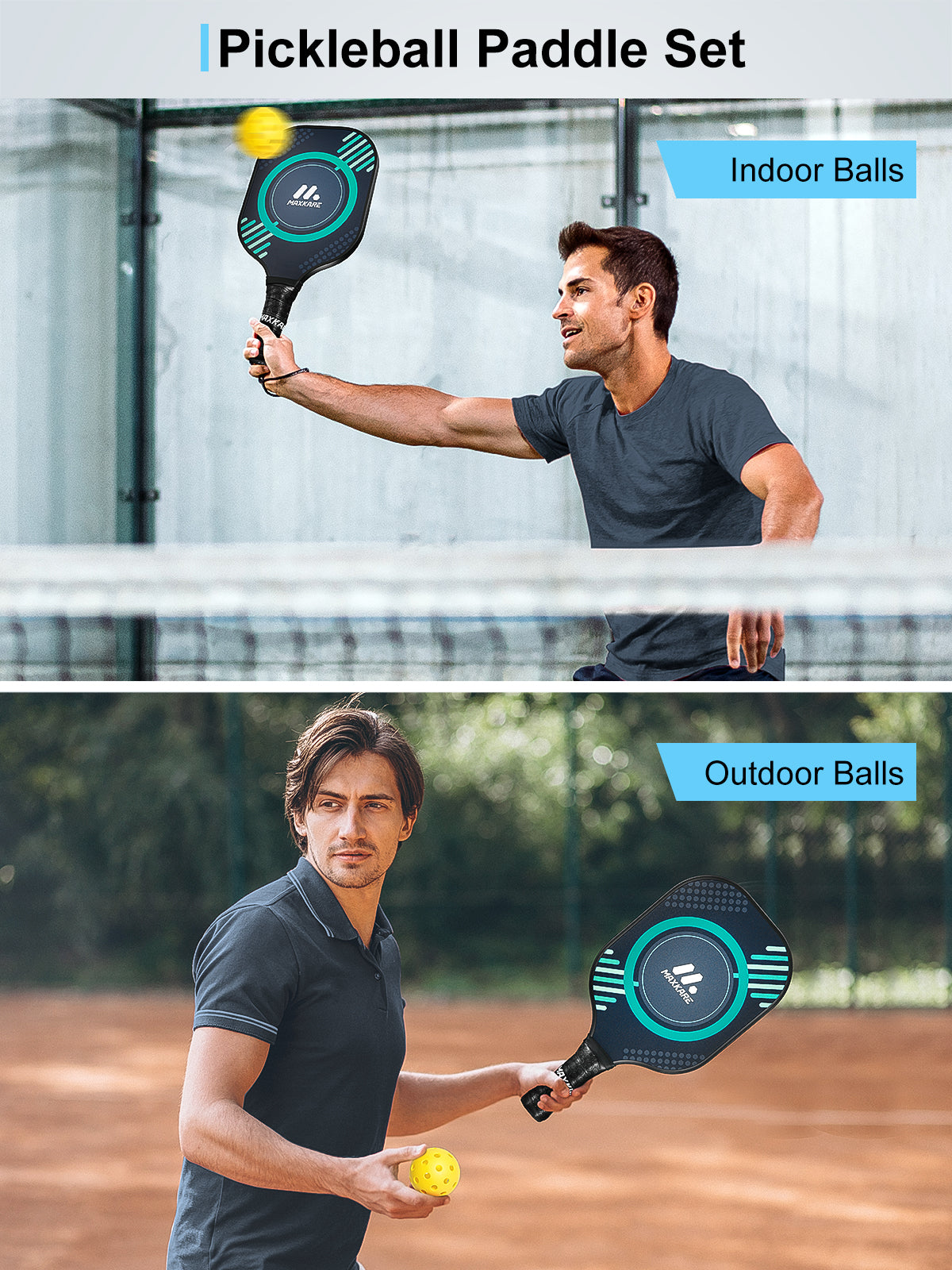 Maxkare Pickleball Paddle Set, Included 2 Paddles and 3 Balls with Mesh Carry Bag Lightweight Pickle-Ball Equipment for Men and Women