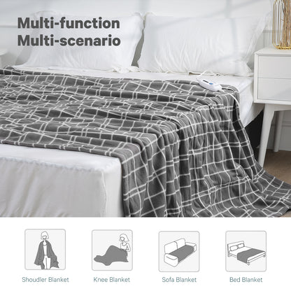 Maxkare Electric Blanket 62" x 84" Twin Size Heated Throw Blanket with Adjustable Timer 4 Heating Levels, Auto-Off Feature Machine-Washable(Grey&White)