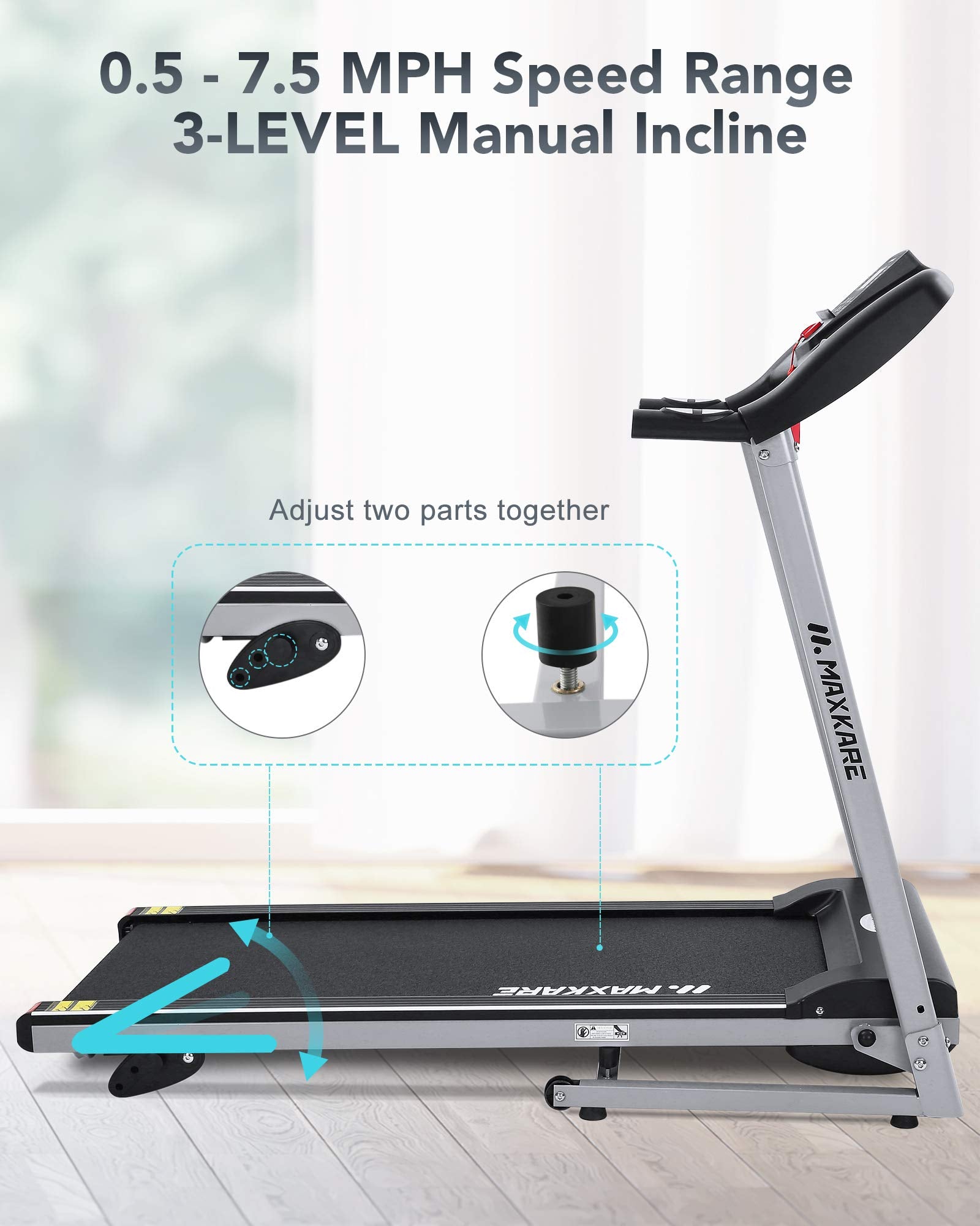 Load image into Gallery viewer, MaxKare Electric Treadmill Foldable 17&quot; Wide Running Machine 3 Levels Manual Incline 1.5 HP Power 12 Preset Program Easy Assembly Max Speed 7.5MPH with Large Display &amp; Cup Holder for Home Use
