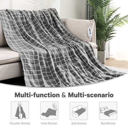 Maxkare Electric Blanket 72" x 84" Full Size Heated Throw Blanket with Adjustable Timer 4 Heating Levels, Auto-Off Feature Machine-Washable(Grey&White)