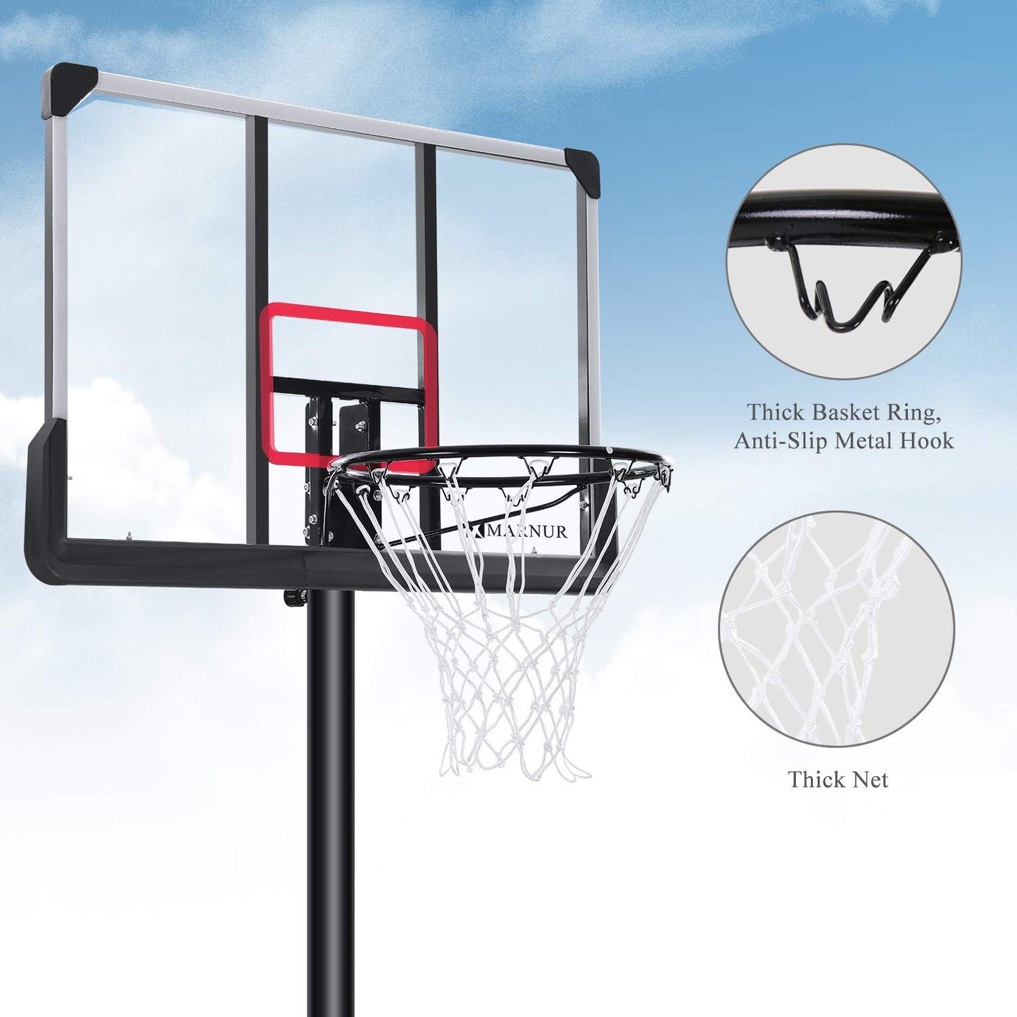 44inch Basketball Hoop Basketball System, 6 ft 7 in to 10 ft Height Adjustable Portable Basketball Goal Basketball Equipment with Big Backboard & Wheels and Large Base