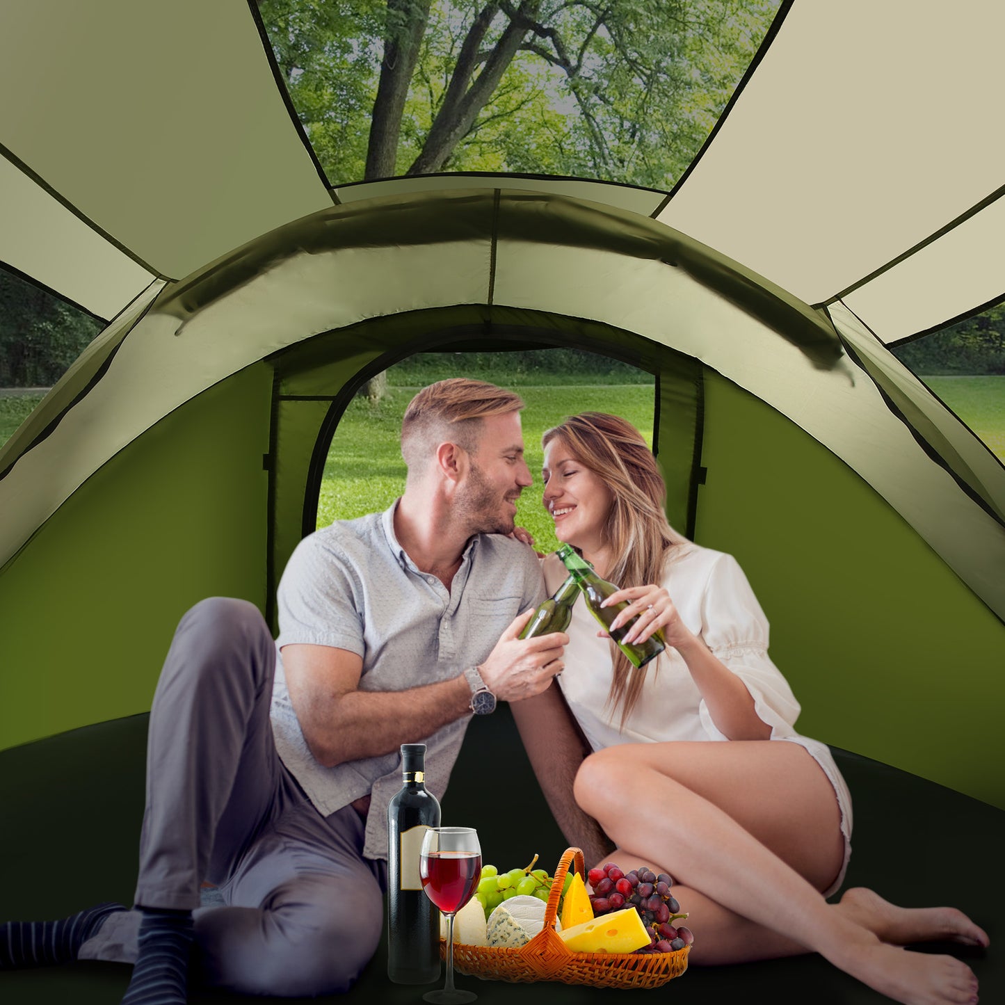 Maxkare 4 Person Instant Setup Tent with 2 Doors Automatic Easy Pop Up Family Tents Waterproof for Camping Hiking & Traveling