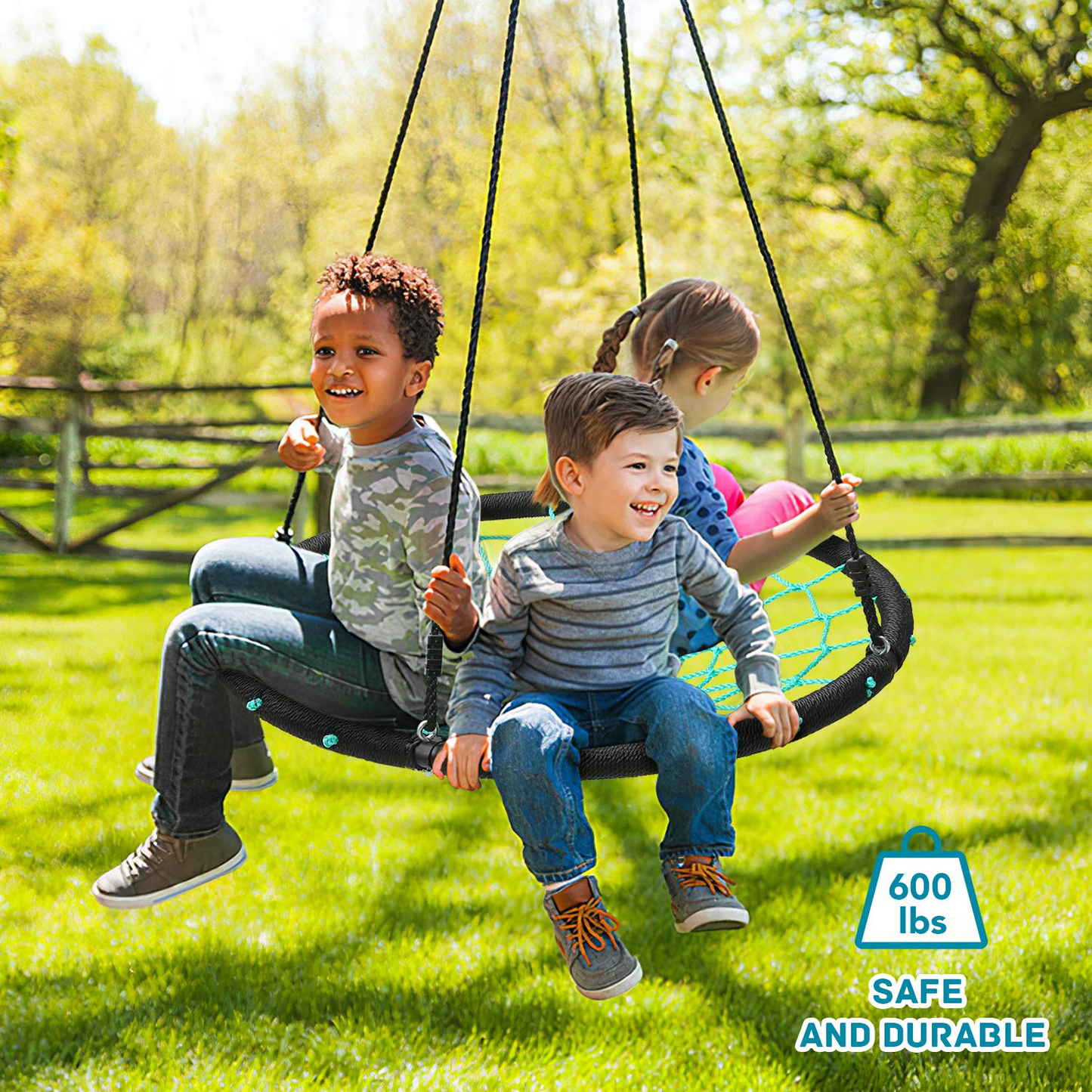 MaxKare 41'' Web Tree Swing Saucer Spider Swing Adjustable Detachable Nylon Rope Swing, Maximum Load of 600 Lbs, Indoor Outdoor Play Set Christmas Gift for Kids