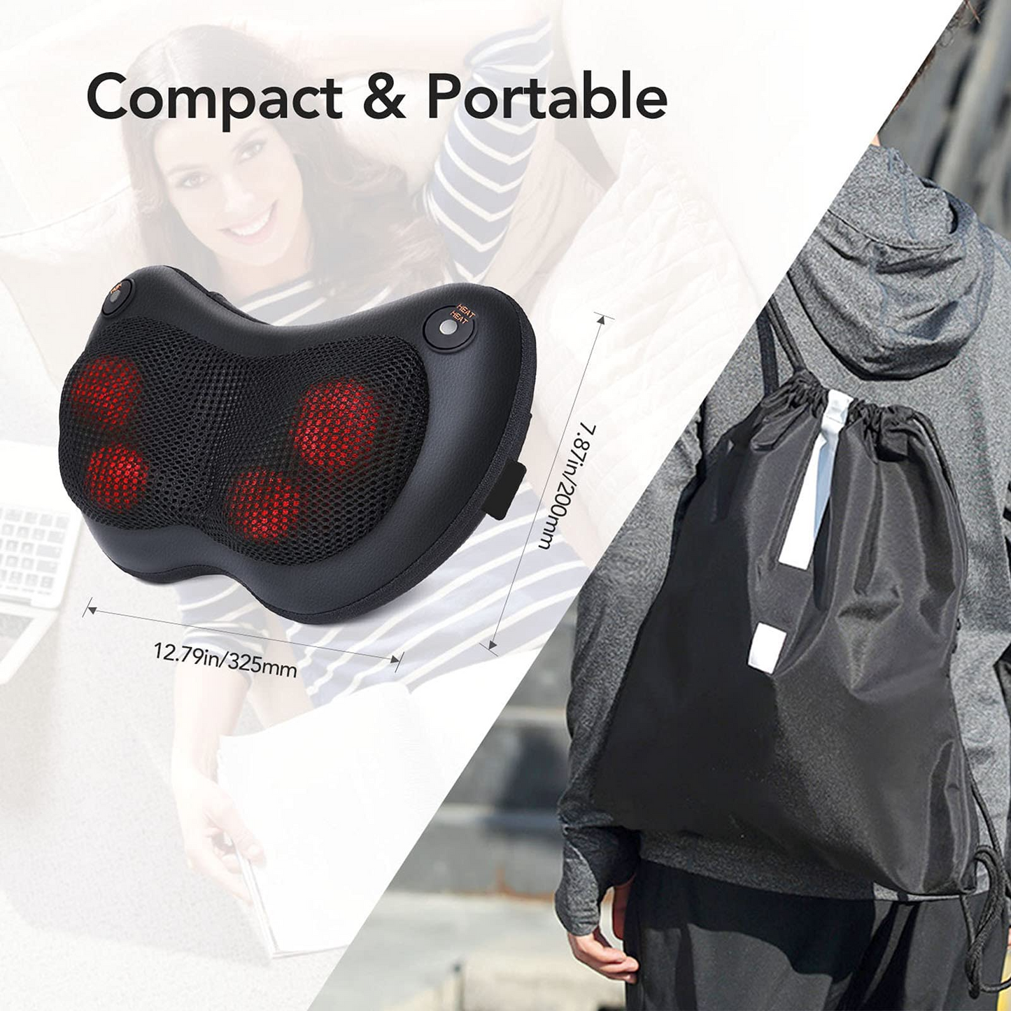 Naipo Electric Back Massage Pillow Shiatsu Neck and Shoulder Massager with Soothing Heat, Deep Kneading Massager for Full Body Muscle Relax, Gift